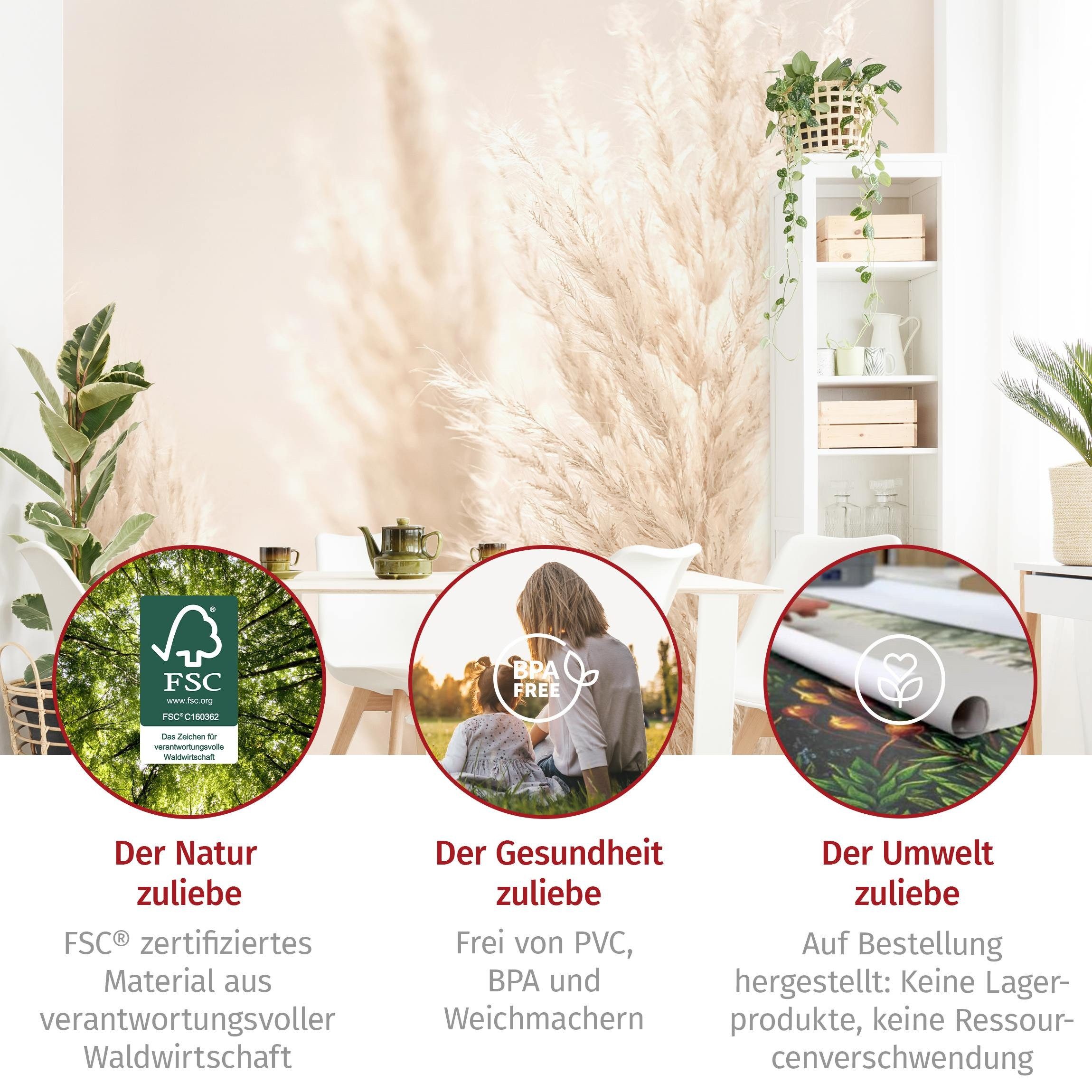 Bilderdepot24 Fototapete Blumen Pampasgras Sonnenlicht Blumentapete Floral Natur Modern Kunst, Glatt, Matt, (Vliestapete inkl. Kleister oder selbstklebend), Wohnzimmer Schlafzimmer Küche Flur Motivtapete Vliestapete Wandtapete