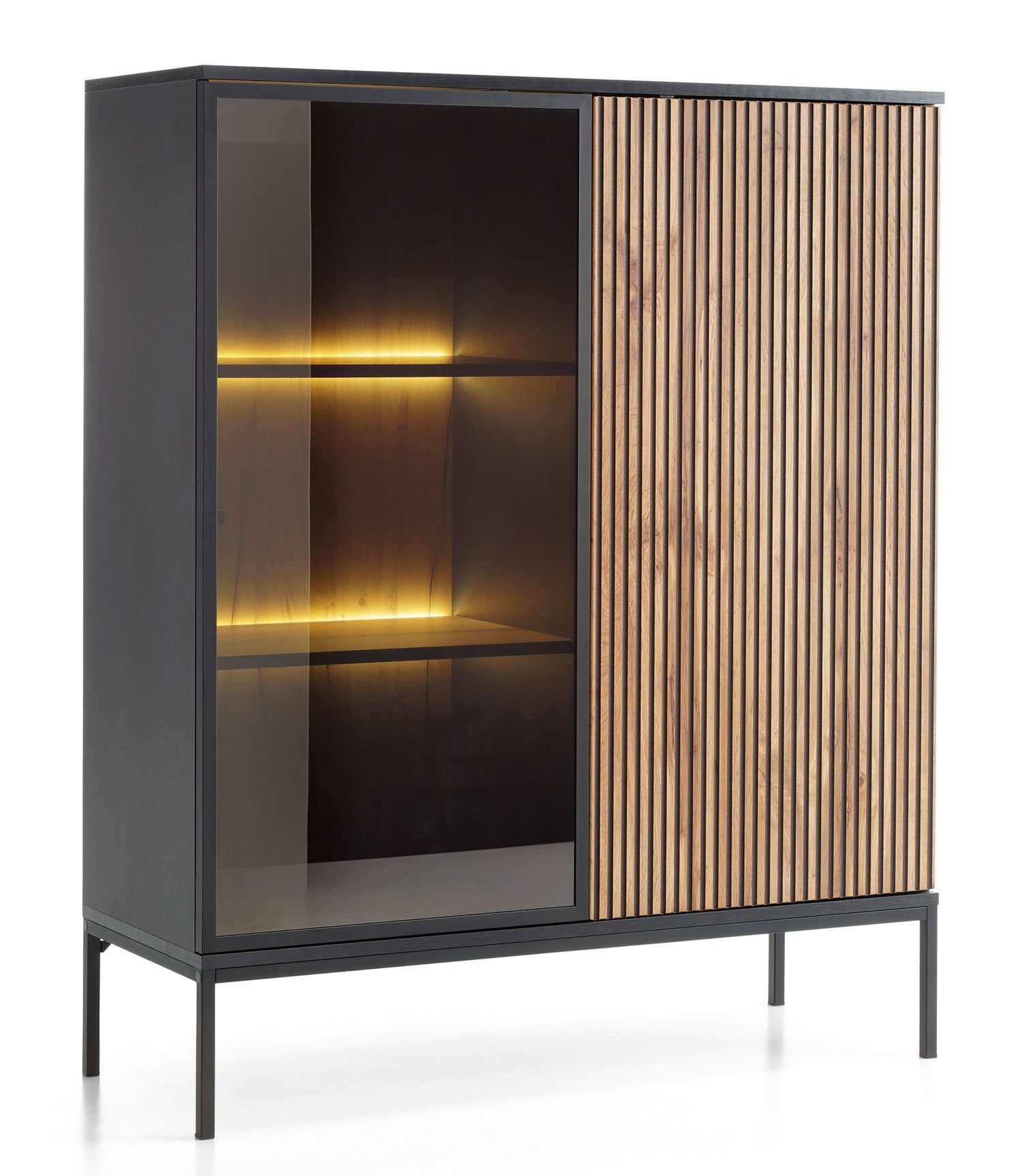 Feldmann-Wohnen Vitrine Sento (Sento, Vitrine) Eiche / schwarz MDF Wotan 104x39x126cm