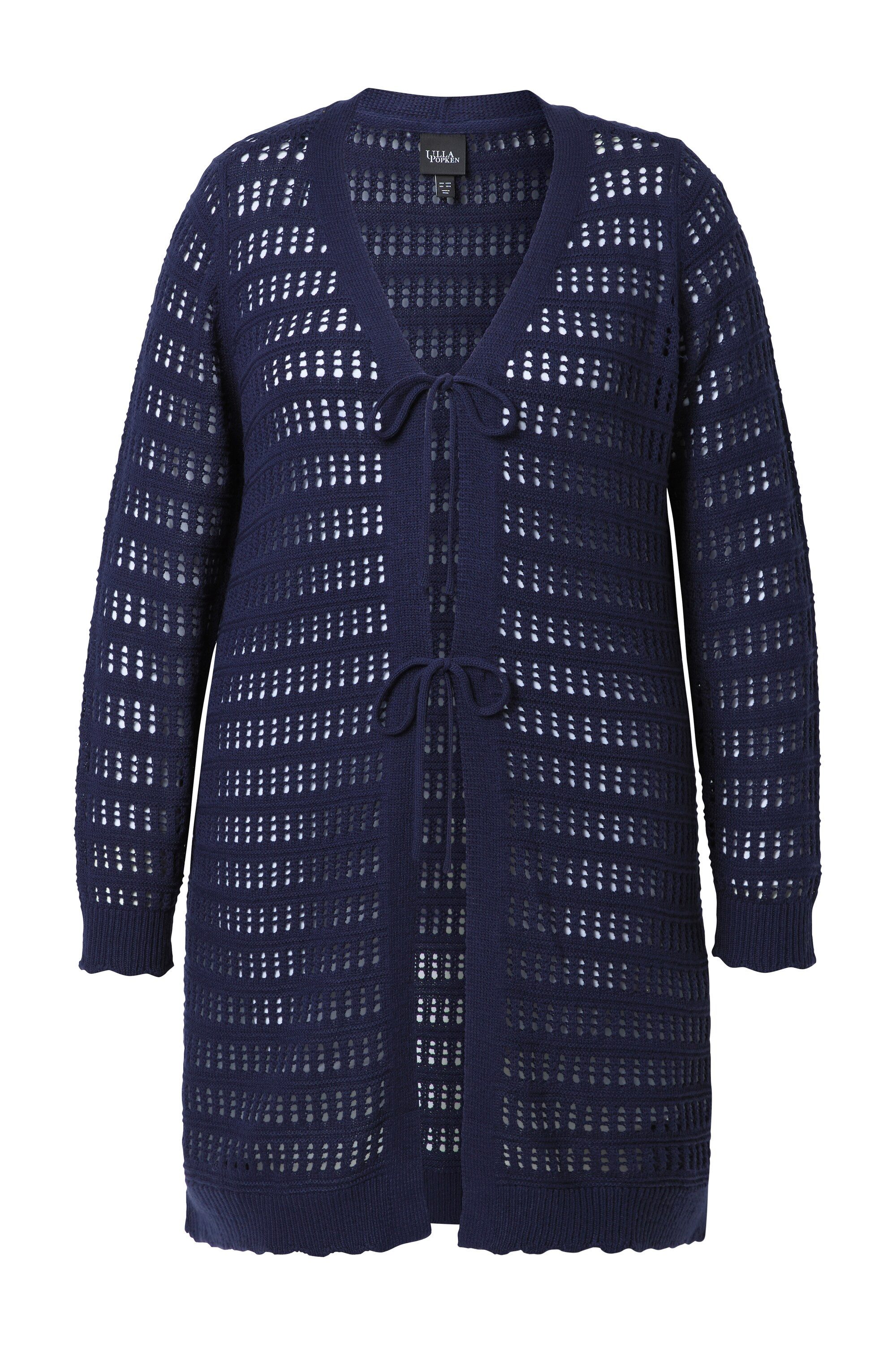 Ulla Popken Strickjacke Long-Strickjacke Band-Verschluss V-Ausschnitt