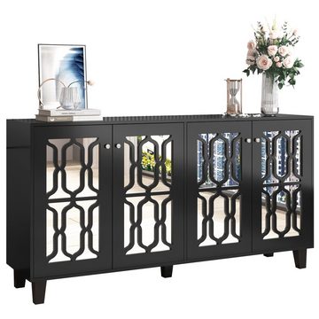 Ulife Sideboard mit Spiegelelementen und geometrischem Trellis-Muster, Kommode mit Spiegelfront, Anrichte