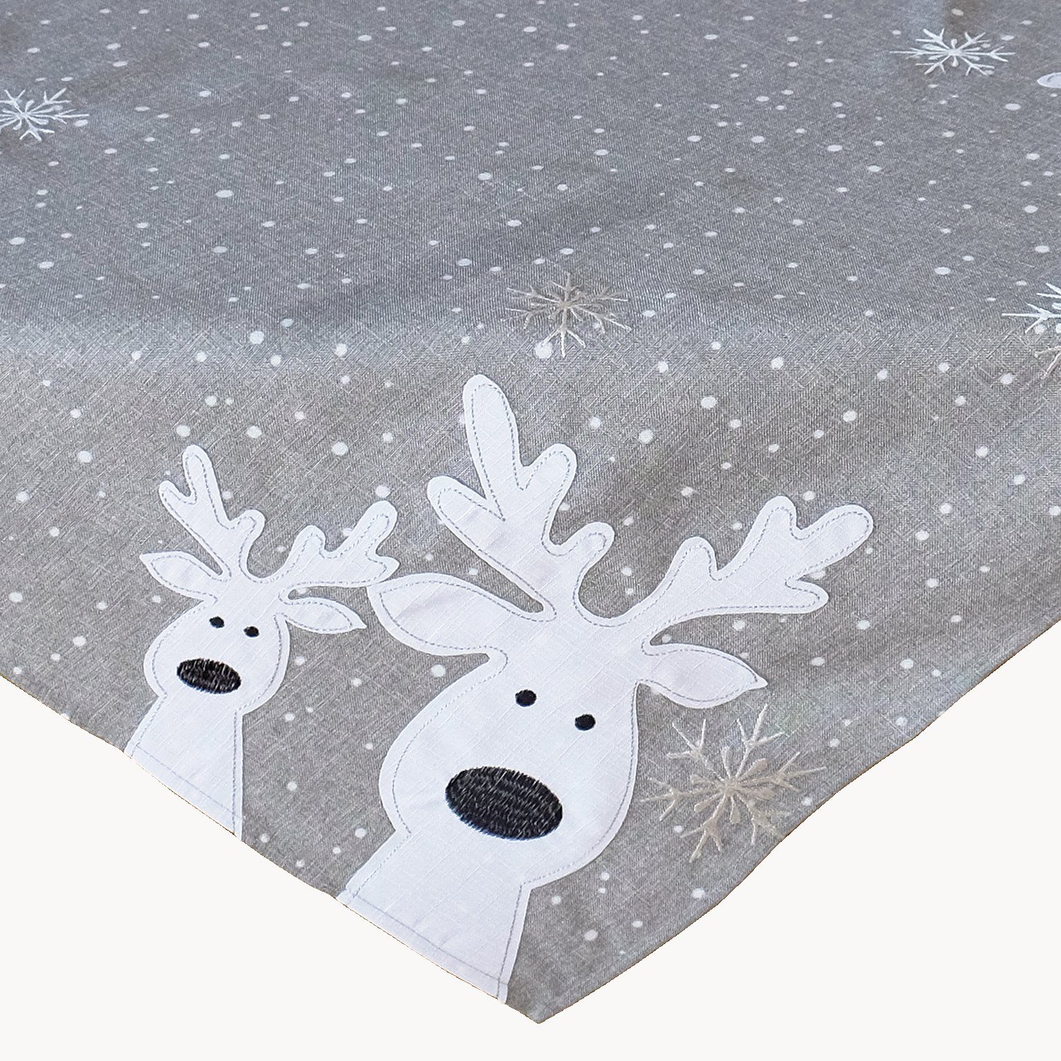 TextilDepot24 Tischdecke mit Stickerei lustiger Elch für Weihnachten, bestickt