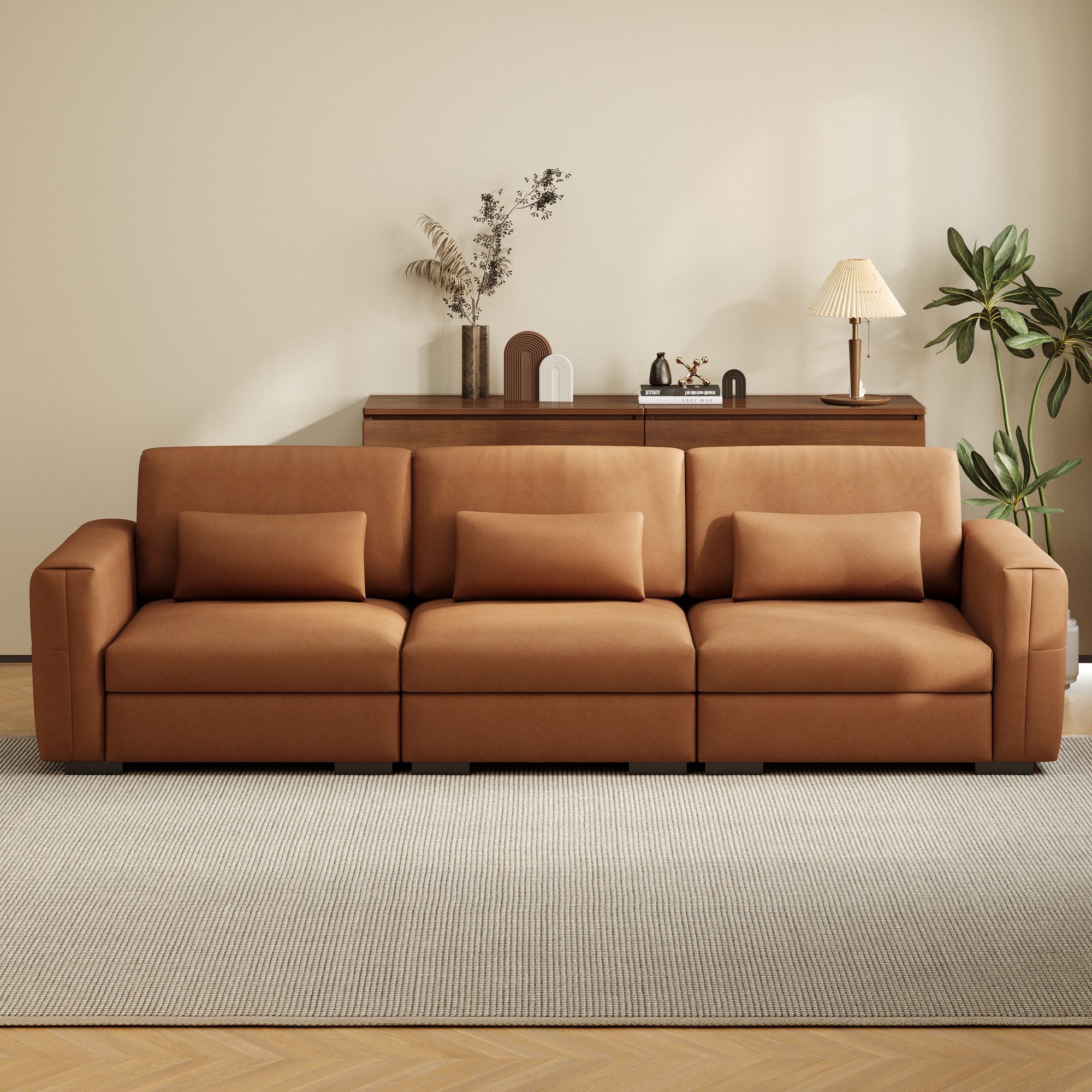 oleyluckidea Big-Sofa Lederoptik 3 Sitzer Sofa weich gepolstert mit Armlehnen modern, Set