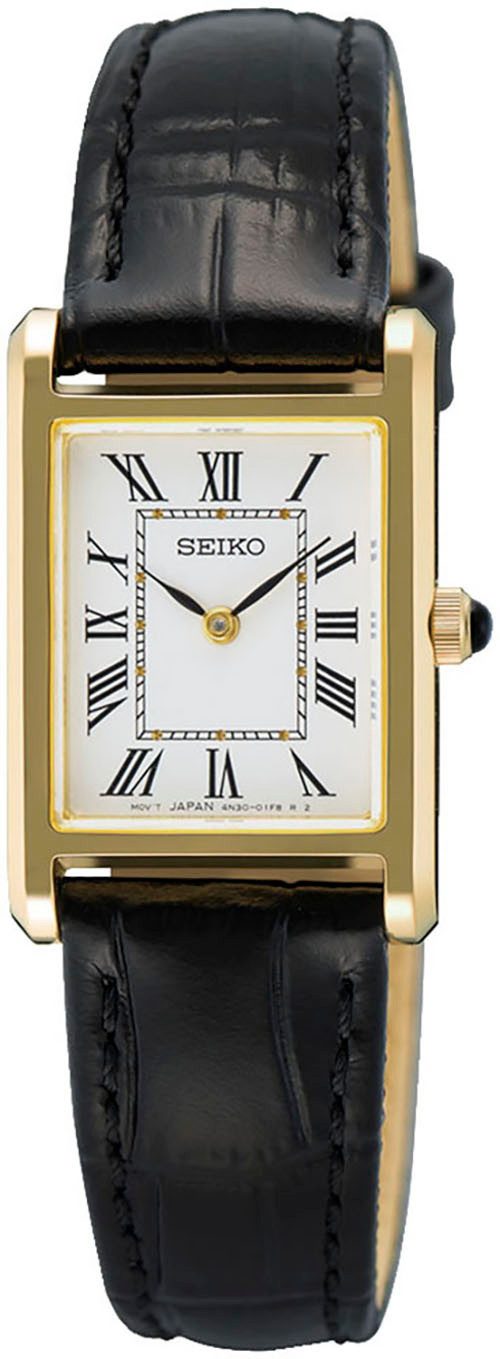 Seiko Quarzuhr SWR108P1, Armbanduhr, Damenuhr, Lederarmband, analog, Saphirglas
