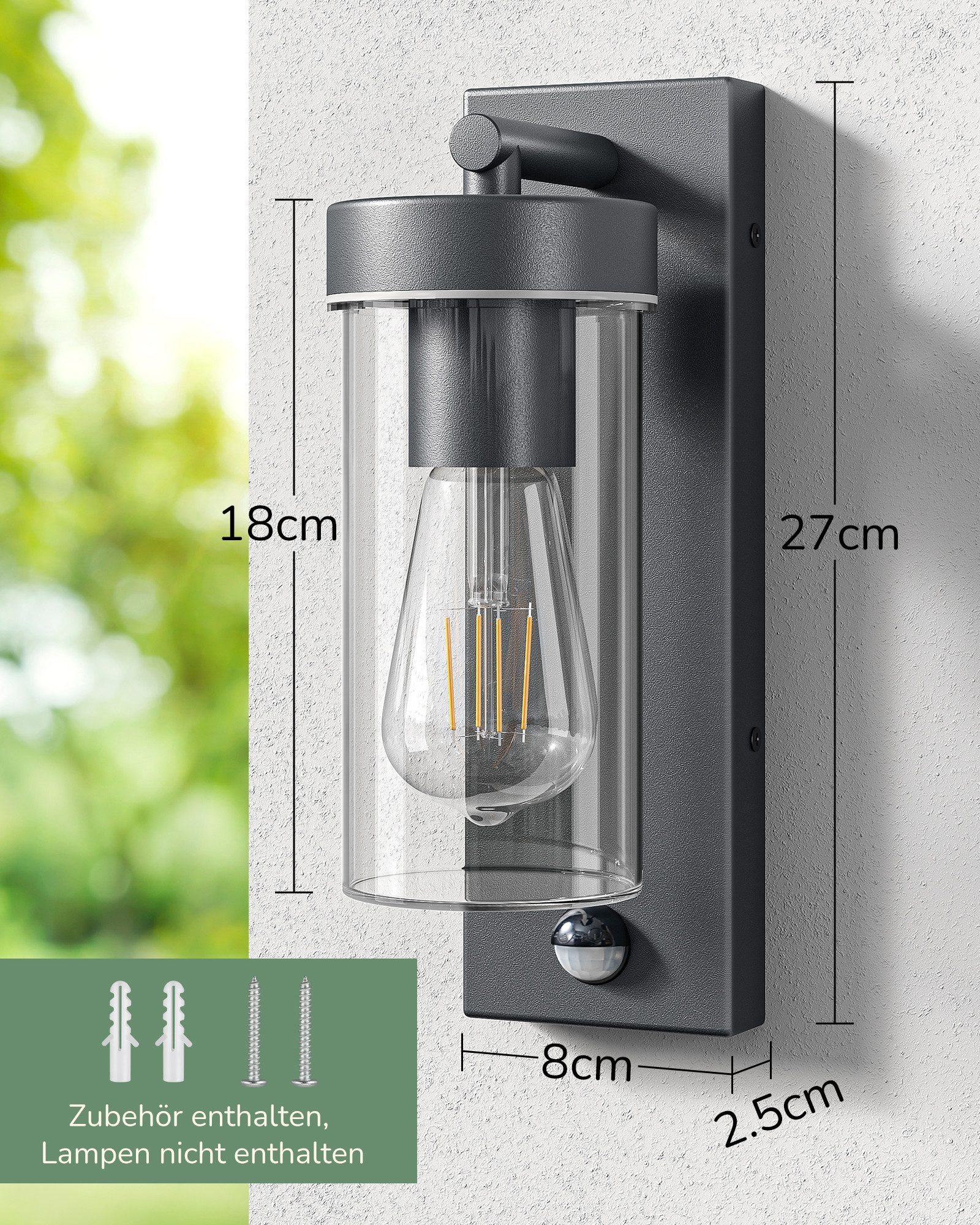 EDISHINE Außen-Wandleuchte mit Bewegungsmelder, ohne Leuchtmittel, Moderne Wandlampe mit Dämmerungssensor, für Haustür, Terrasse, Garage – Bild 4 von 5