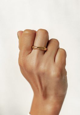 Hey Happiness Fingerring Wickelring Edelstahl Damen gedreht, 18K vergoldet wasserfest, Freundschaftsring ohne Stein massiv, Doppel Band Ring klassisch