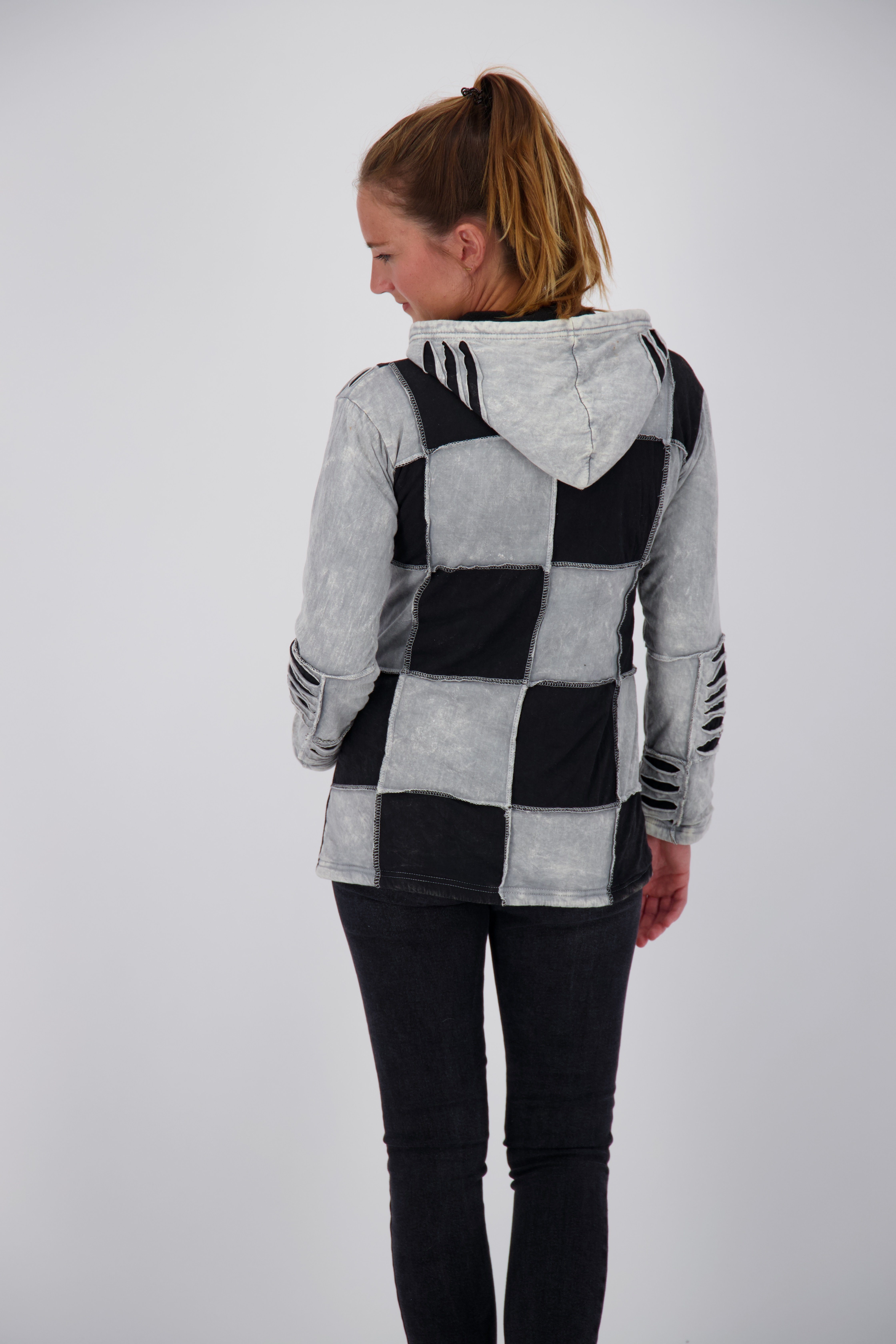 ankerglut Fleecejacke Patchwork NUNAVUT LIGHT GRAY & NEW FLOWER POWER