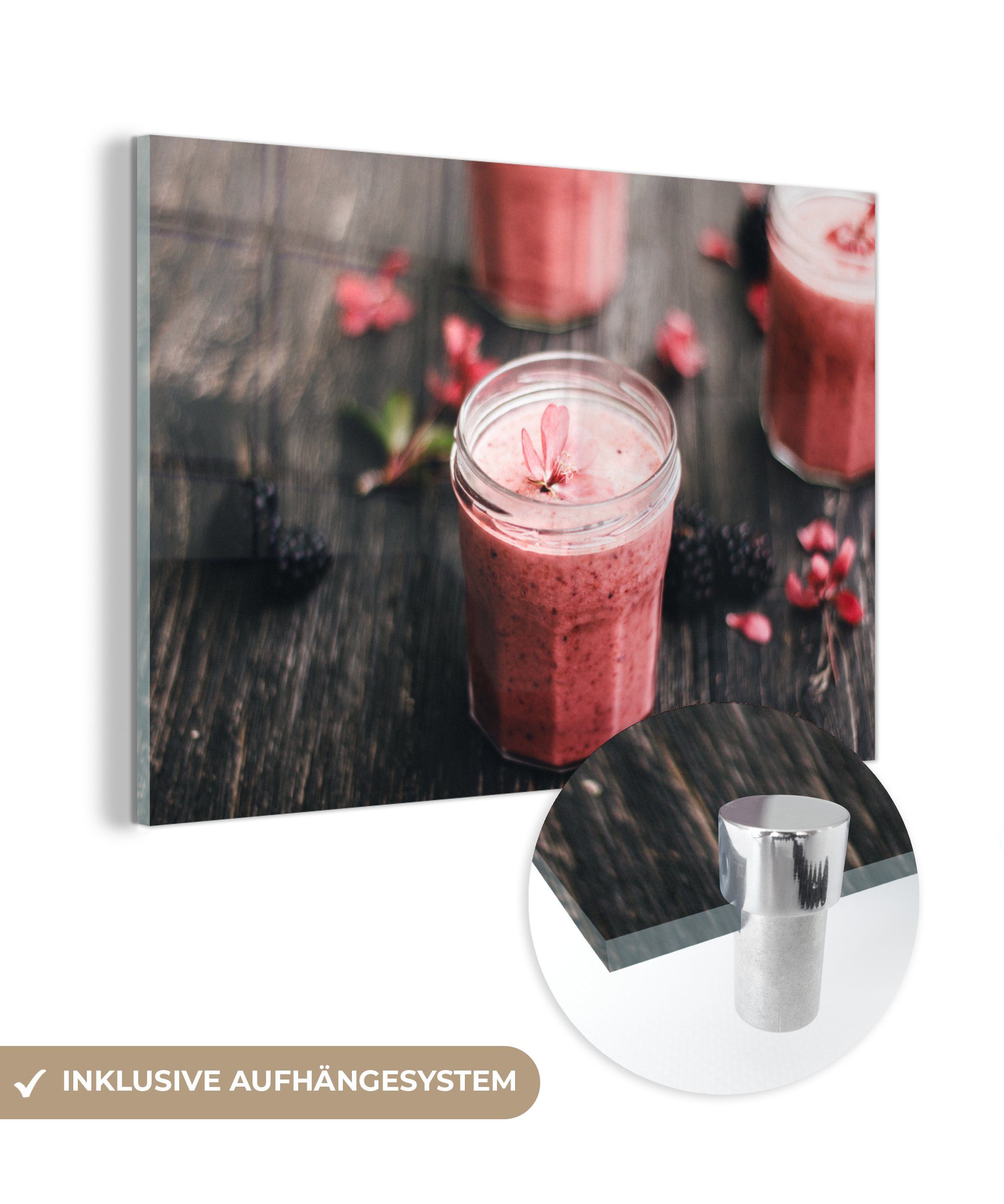 MuchoWow Acrylglasbild Glas mit einem Beeren-Smoothie, (1 St), Acrylglasbilder Wohnzimmer & Schlafzimmer | Bilder