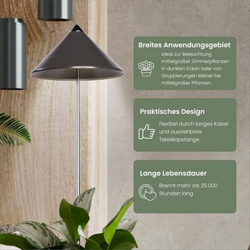 PARUS Pflanzenlampe Indoor plants, Leuchtmittel für Pflanzen, Teleskopstab 1m, Parus by Venso SUNLiTE 7W LED Vollspektrum Pflanzenlampe Grau, Indoor