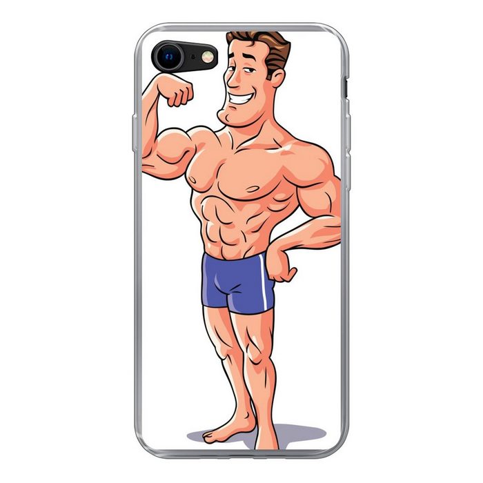 MuchoWow Handyhülle Eine Illustration eines Bodybuilders der seinen Körper zeigt Handyhülle Apple iPhone SE (2020) Smartphone-Bumper Print Handy