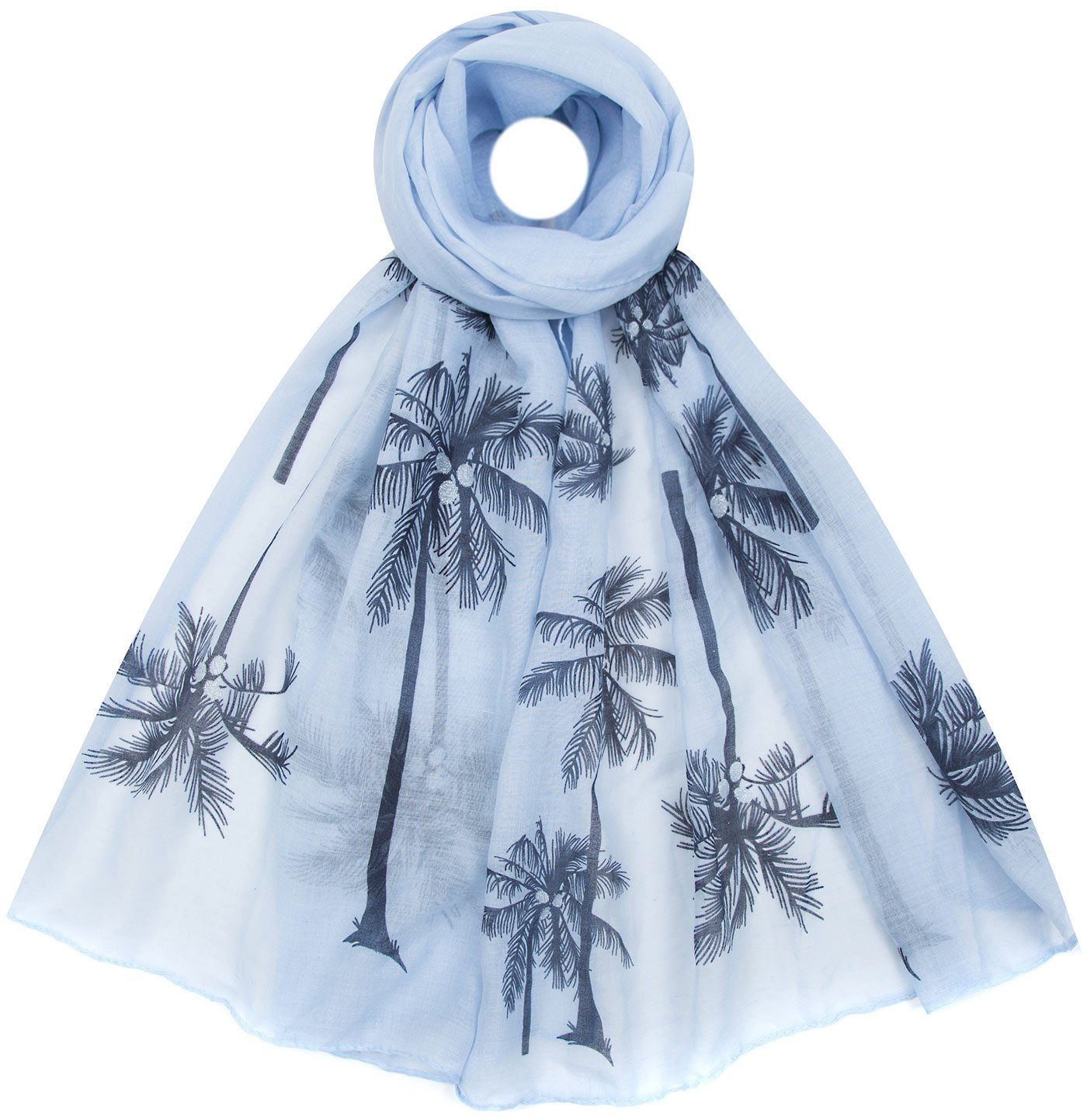 Faera Modeschal, Damen Schal Palmen weich und leicht hellblau