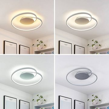 Lucande LED Deckenleuchte Enesa, dimmbar, LED-Leuchtmittel fest verbaut, Farbwechsel warmweiß / tageslicht, Modern, Eisen, Aluminium, Kunststoff, silber, 1 flammig, inkl.