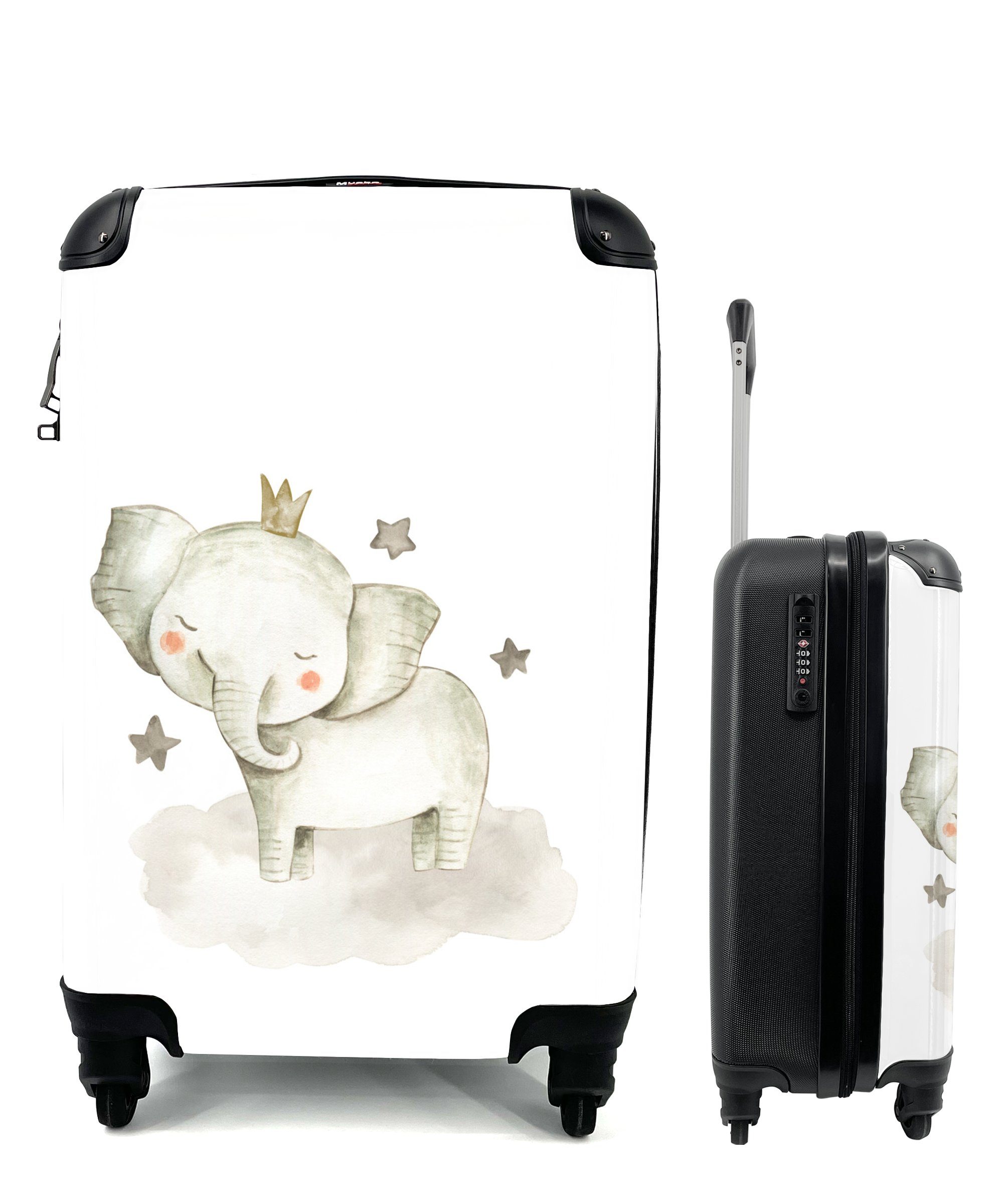 MuchoWow Handgepäckkoffer Tiere - Elefant - Sterne, 4 Rollen, Reisetasche mit rollen, Handgepäck für Ferien, Trolley, Reisekoffer