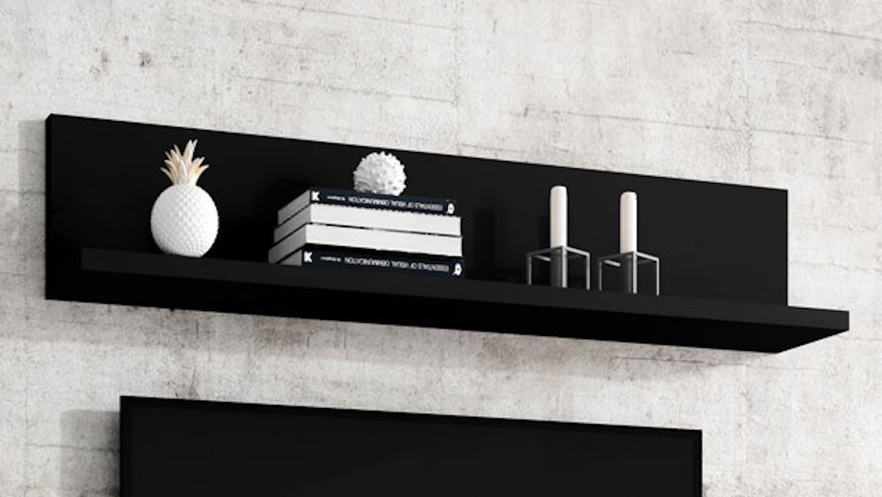 Helvetia Wandregal, Bota 1-tlg., 150cm schwarz matt mit 1 Ablage