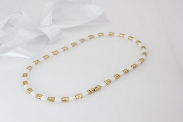 ELLAWIL Collier Kette Collier aus Keramik und Edelstahl Damenkette Weiß, Gold (Kettenlänge 48 cm), inklusive Geschenkschachtel