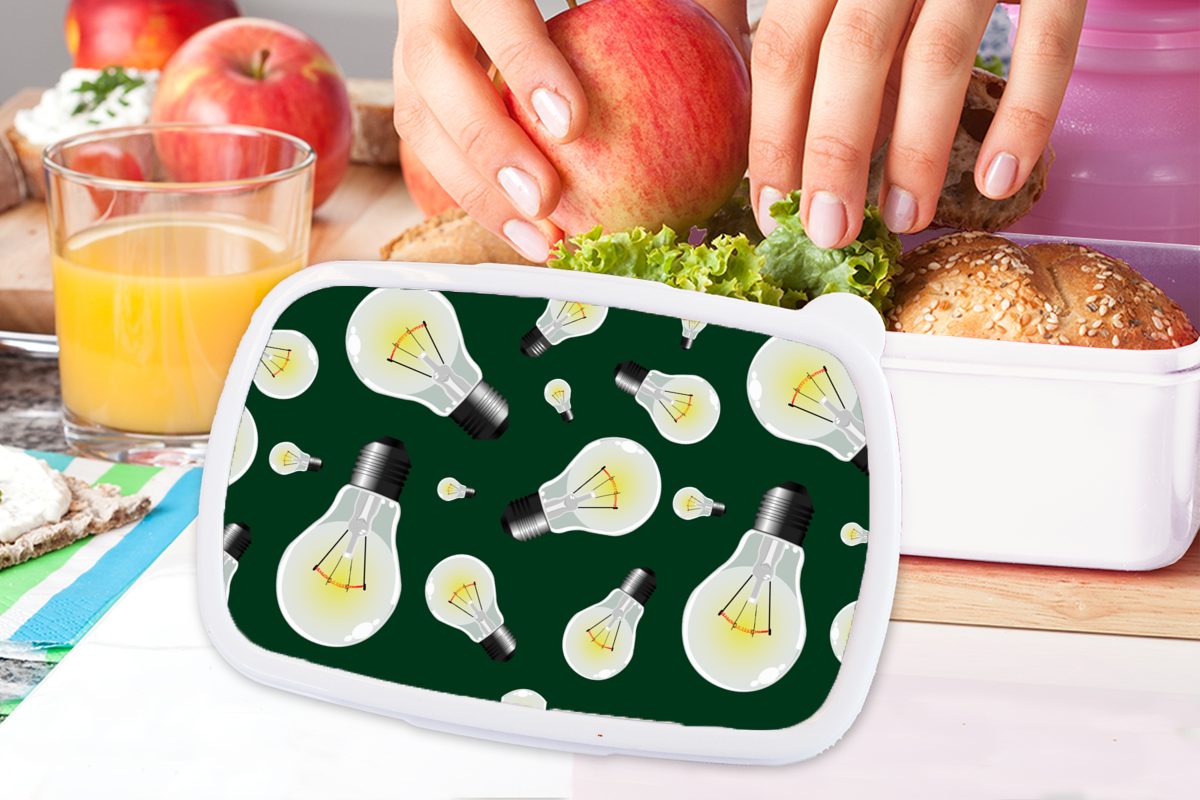 MuchoWow Lunchbox Lampen weiß Muster Erwachsene, Brotbox und und für für Brotdose, Kunststoff, Mädchen - Kinder Jungs (2-tlg), - Licht