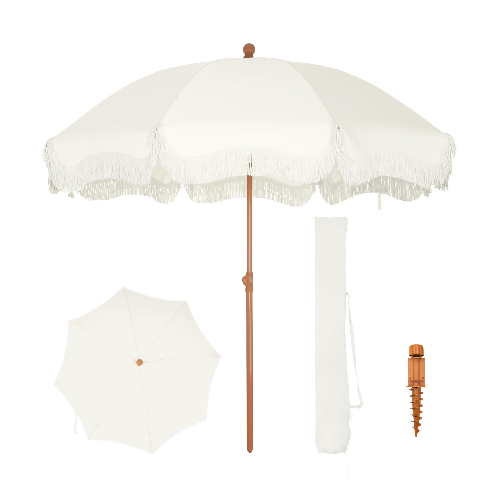 PHI VILLA Sonnenschirm, ideal für Strand- und Gartenaktivitäten, Stabiler Sonnenschirme für Sand mit Neigepfosten UV-Schutz 50+