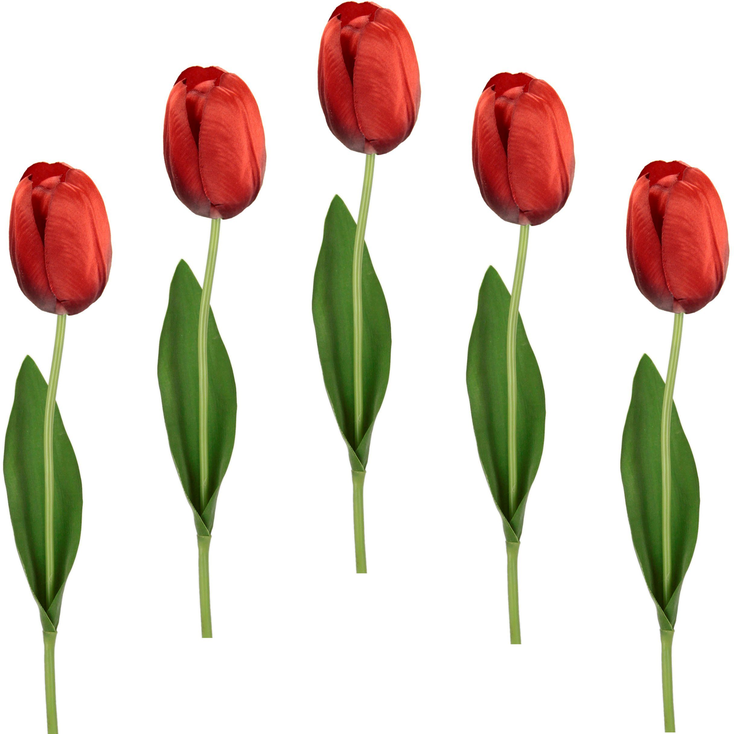 künstliche Tulpen, rot 67 cm, Tulpenknospen, Kunstblumen, I.GE.A., Set Real Höhe Kunstblume 5er Stielblume Touch