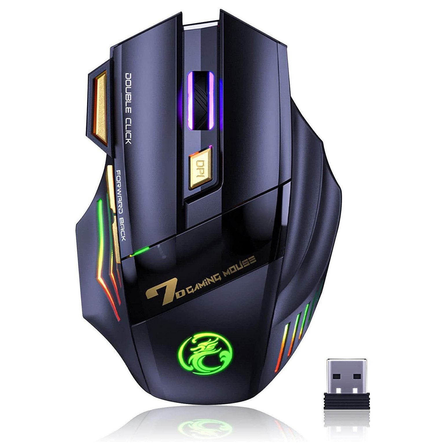 Wireless Maus,mit 2.4G USB-Empfänger,3 einstellbare DPI,7 Tasten Maus