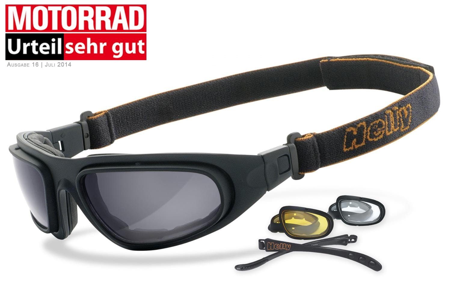 Helly - No.1 Bikereyes Motorradbrille eagle, inkl. 3 Paar Wechselgläser, Band und Bügel