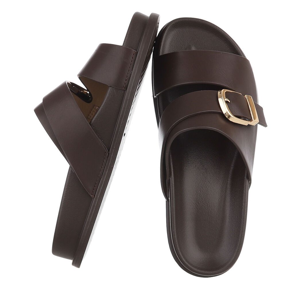 Ital-Design Damen Pantolette mit Schnalle, bequem und modern Pantolette (91971091) Flach Pantoletten in Braun