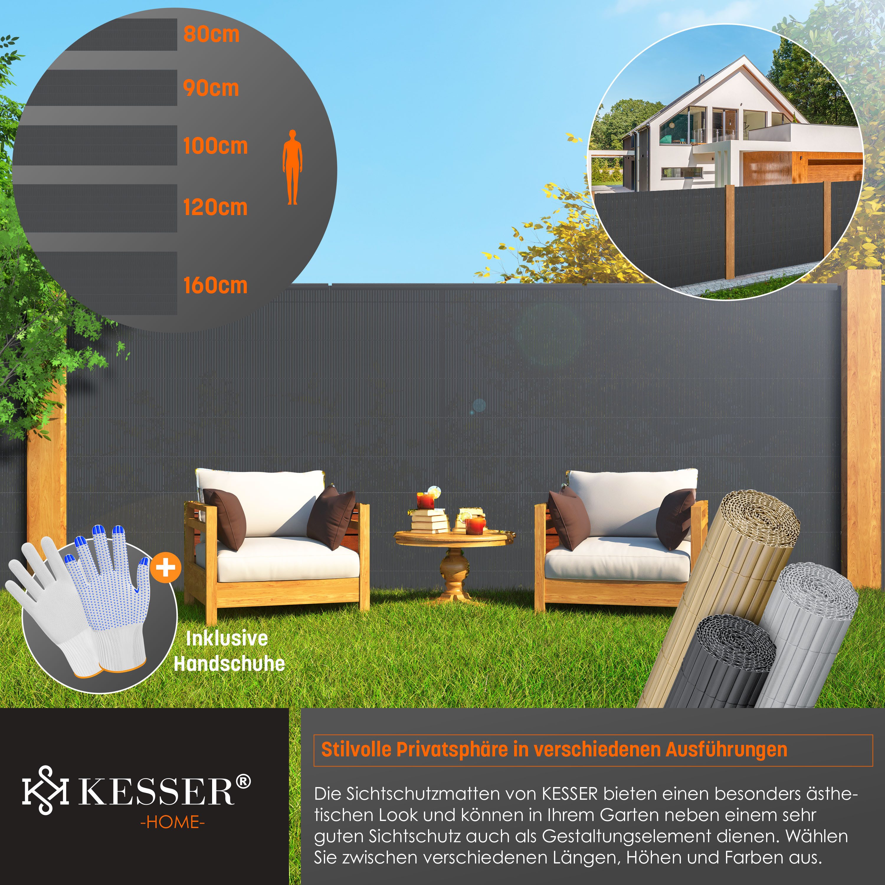 KESSER Sichtschutzstreifen, PVC Sichtschutzmatte Balkonverkleidung Windschutz Sichtschutzzaun
