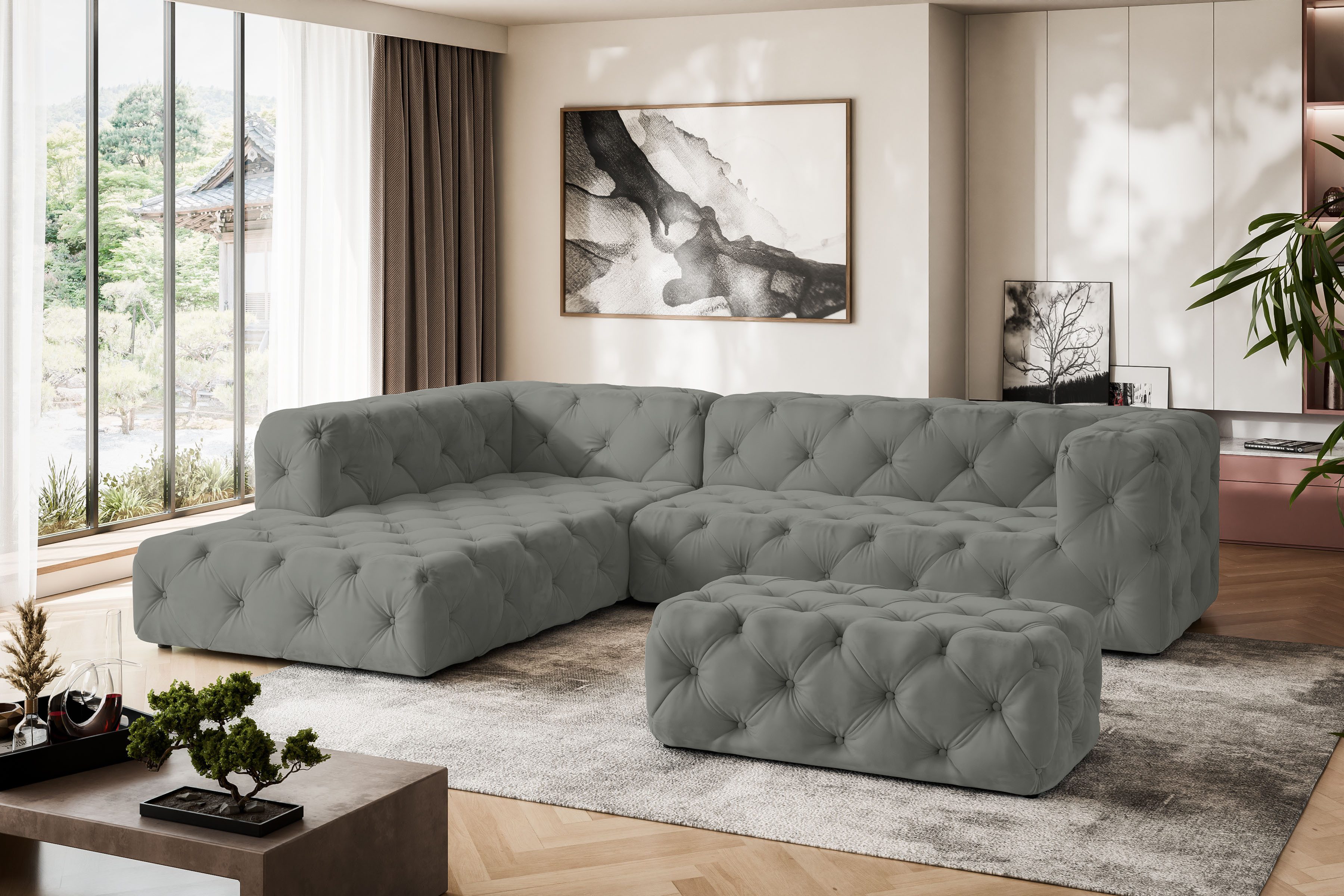 Home affaire Polsterhocker FOLLINA, Polsterhocker mit klassischer Chesterfield-Knopfheftung