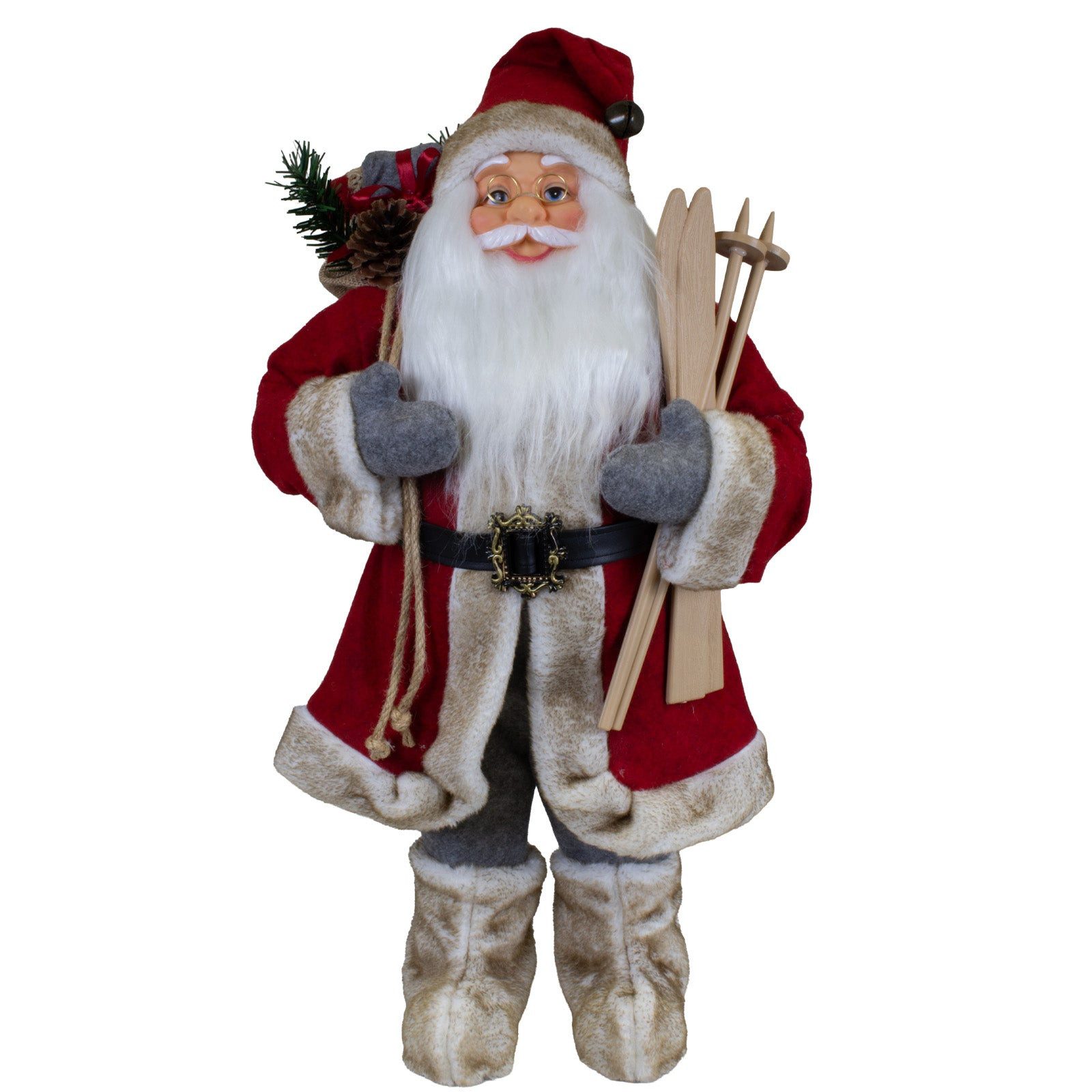 Christmas Paradise Weihnachtsmann Santa 60cm stehend (Dekofigur, 1 St., Weihnachtsdeko), mit Skiern und Geschenkesack
