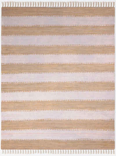 Teppich Benja, my home, rechteckig, Höhe: 10 mm, Handweb Teppich, gestreift, reine Baumwolle, handgewebt, mit Fransen