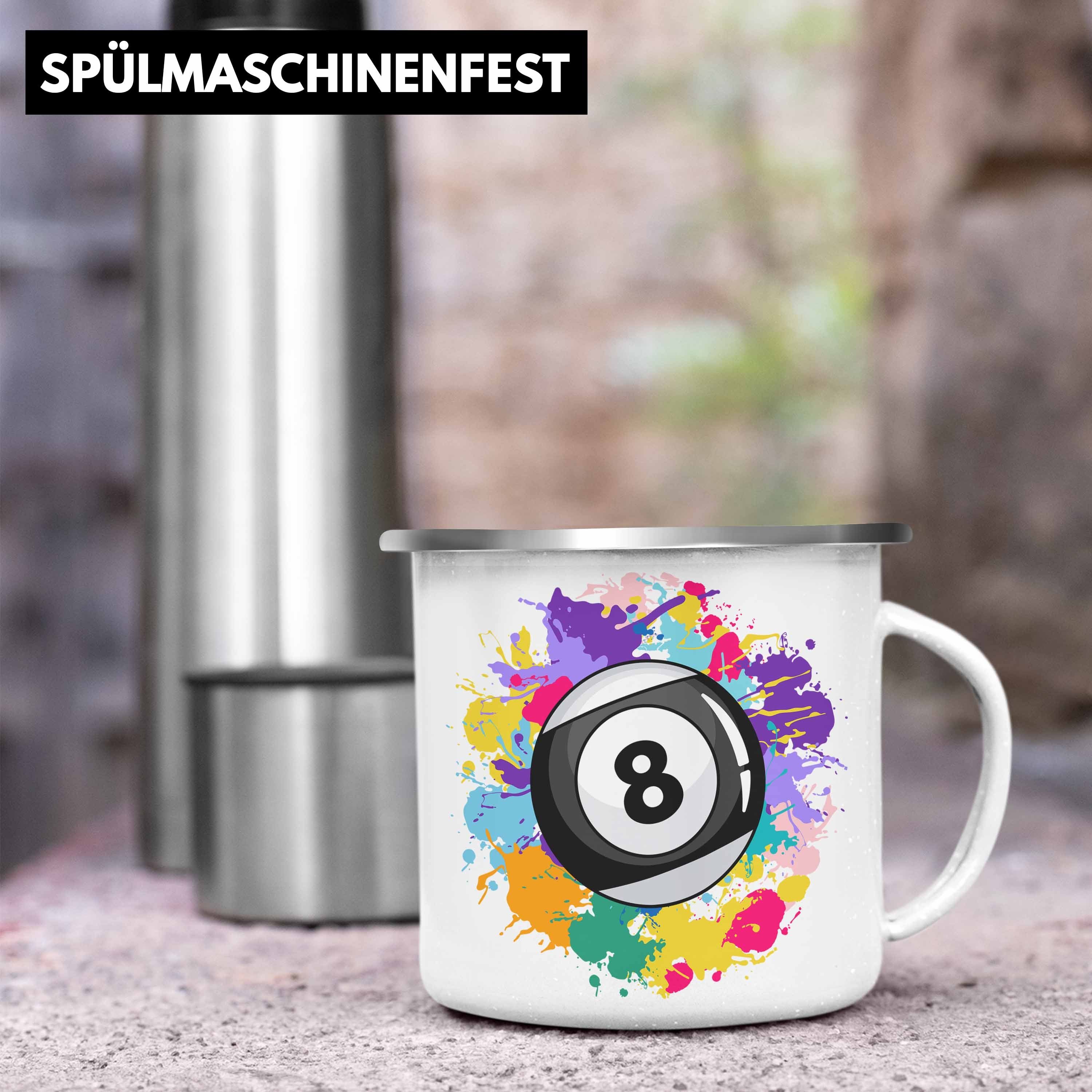 Trendation Billardspieler Geschenkidee Trendation Billard - KaffeeEmaille Thermotasse Silber Tasse Pool Tasse Geschenk Emaille