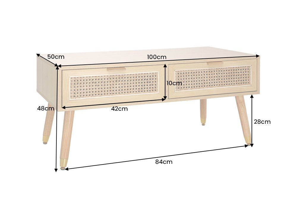 Metall Retro | 100cm Wohnzimmer Design · Couchtisch natur natur Wiener natur natur · (Einzelartikel, Geflecht MDF VIENNA · | · riess-ambiente 1-St),