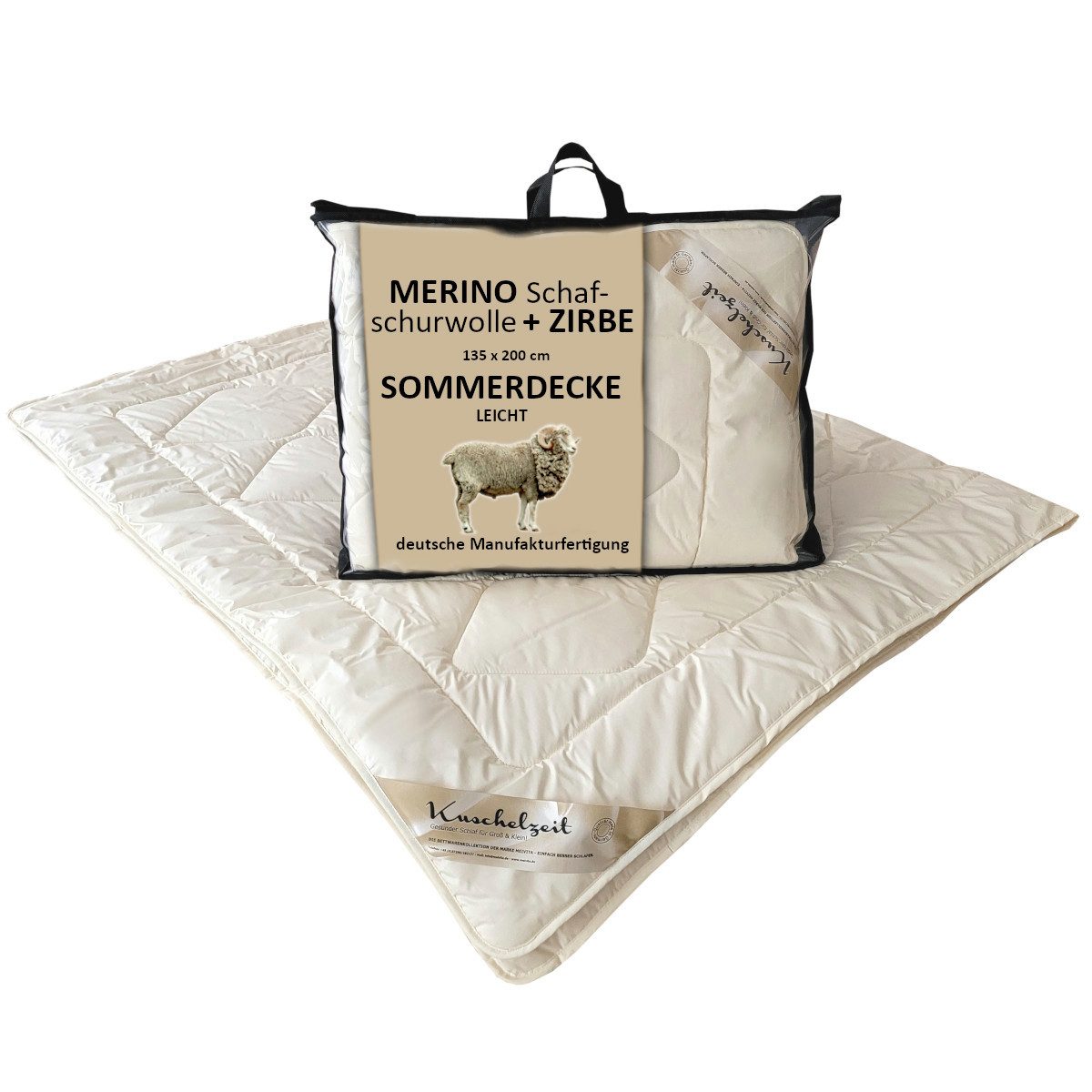 Meivita Naturhaarbettdecke Merino Schafschurwolle Zirbe Sommerdecke, Füllung: 100% Wolle (mit Zirbespänen), Bezug: 100% Baumwolle, Bettdecke Hergestellt in Deutschland
