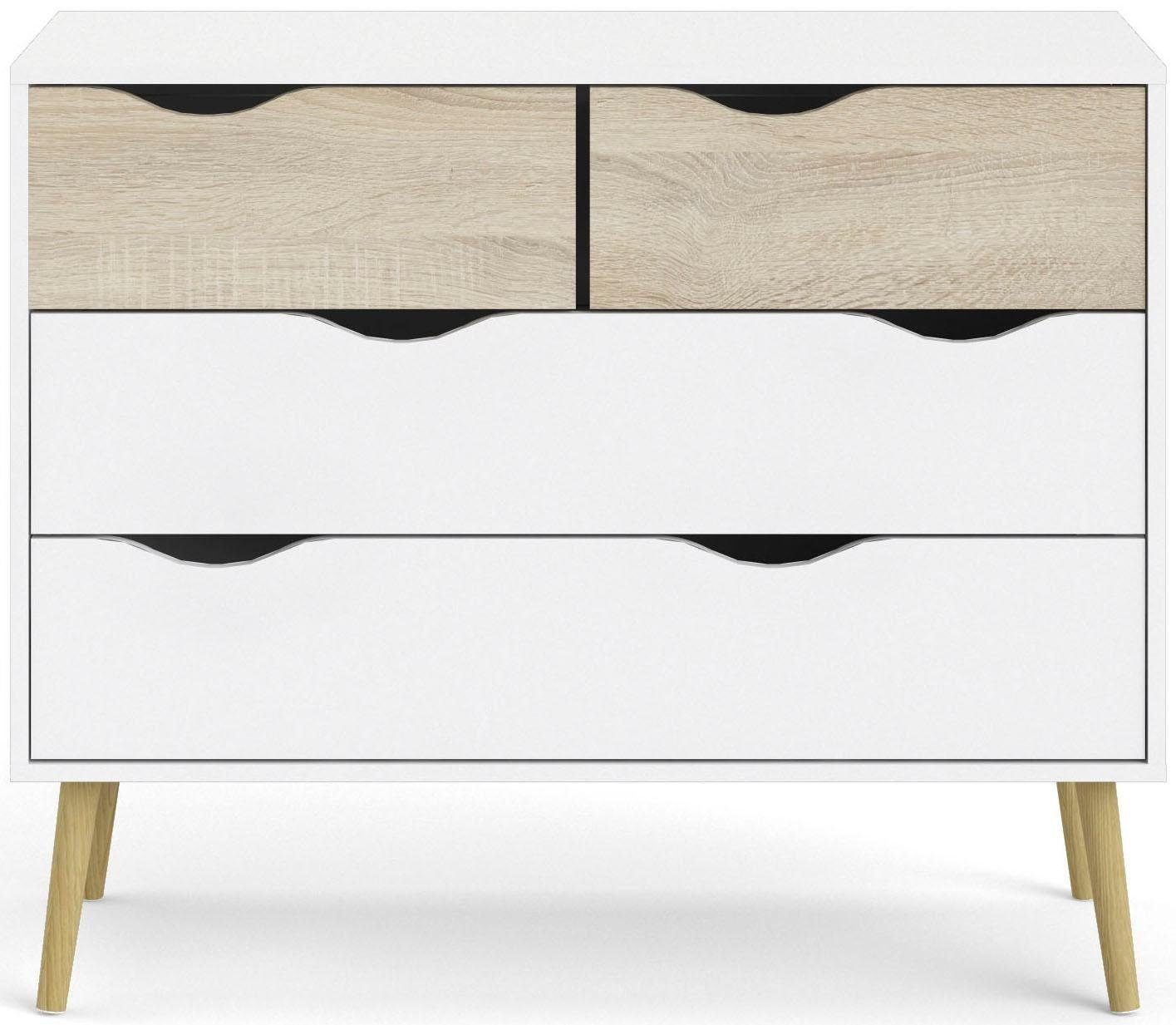 Home affaire Kommode Oslo, Aufbewahrung, Schubladenschrank, Stauraum, Sideboard mit 4 Schubladen, Vollholzbeine, Breite 99 cm, Höhe 82 cm