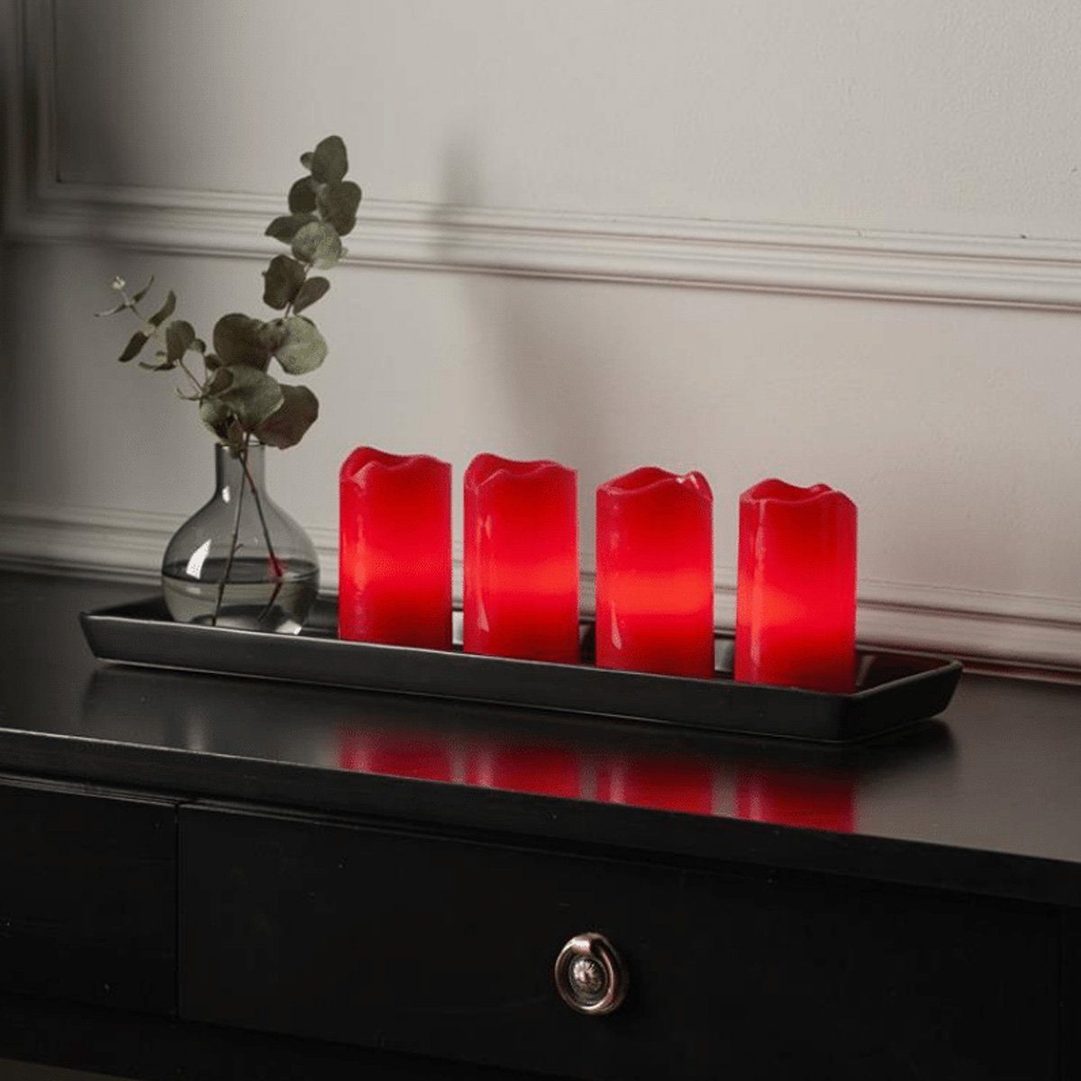 Fernb. flackernd MARELIDA (4-tlg) rot 4St Echtwachs Adventskerzen Kerzenset Timer LED LED-Kerze