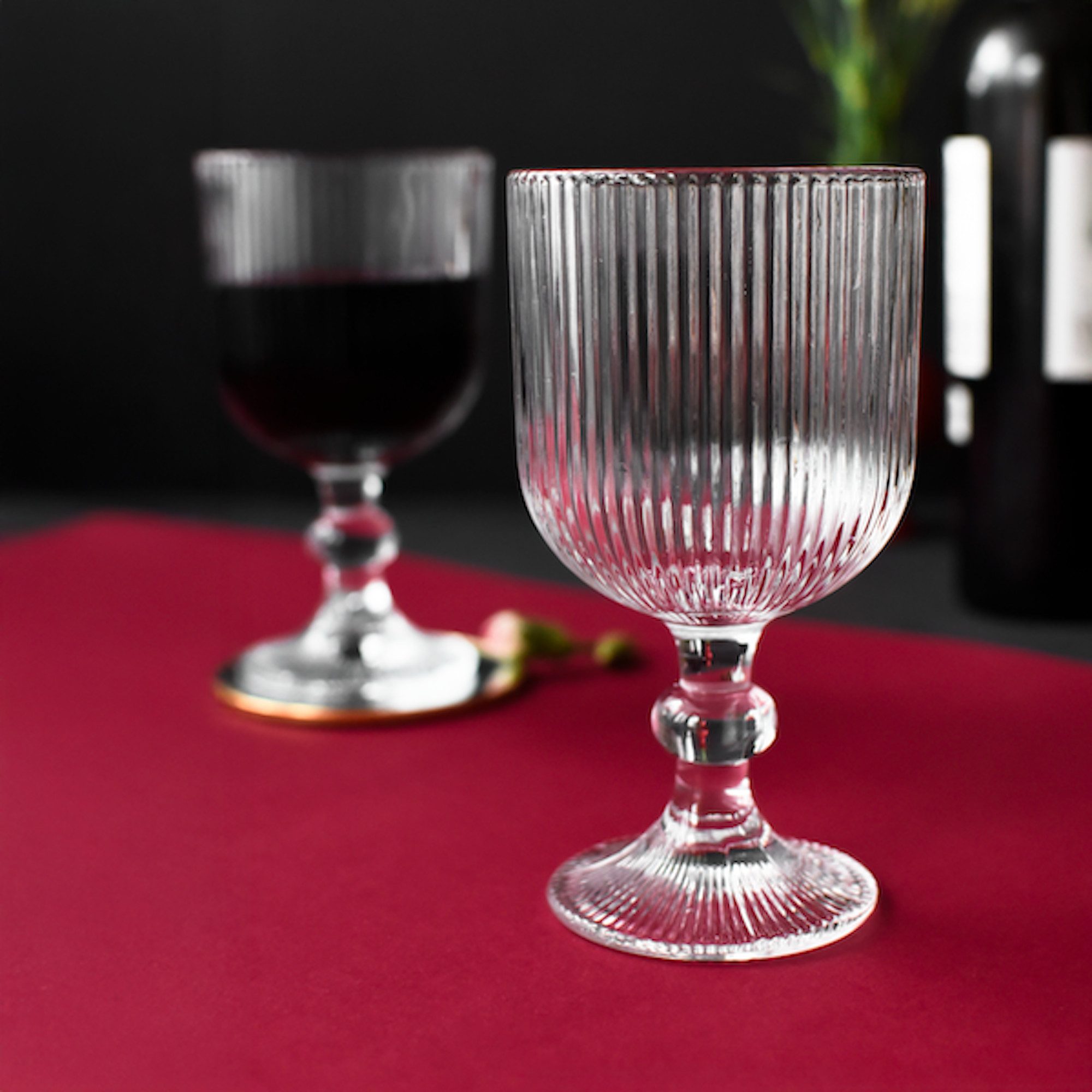 Sendez Rotweinglas 6 gerillte Weingläser aus Glas 370 ml Weinglas, Glas – Bild 2 von 3