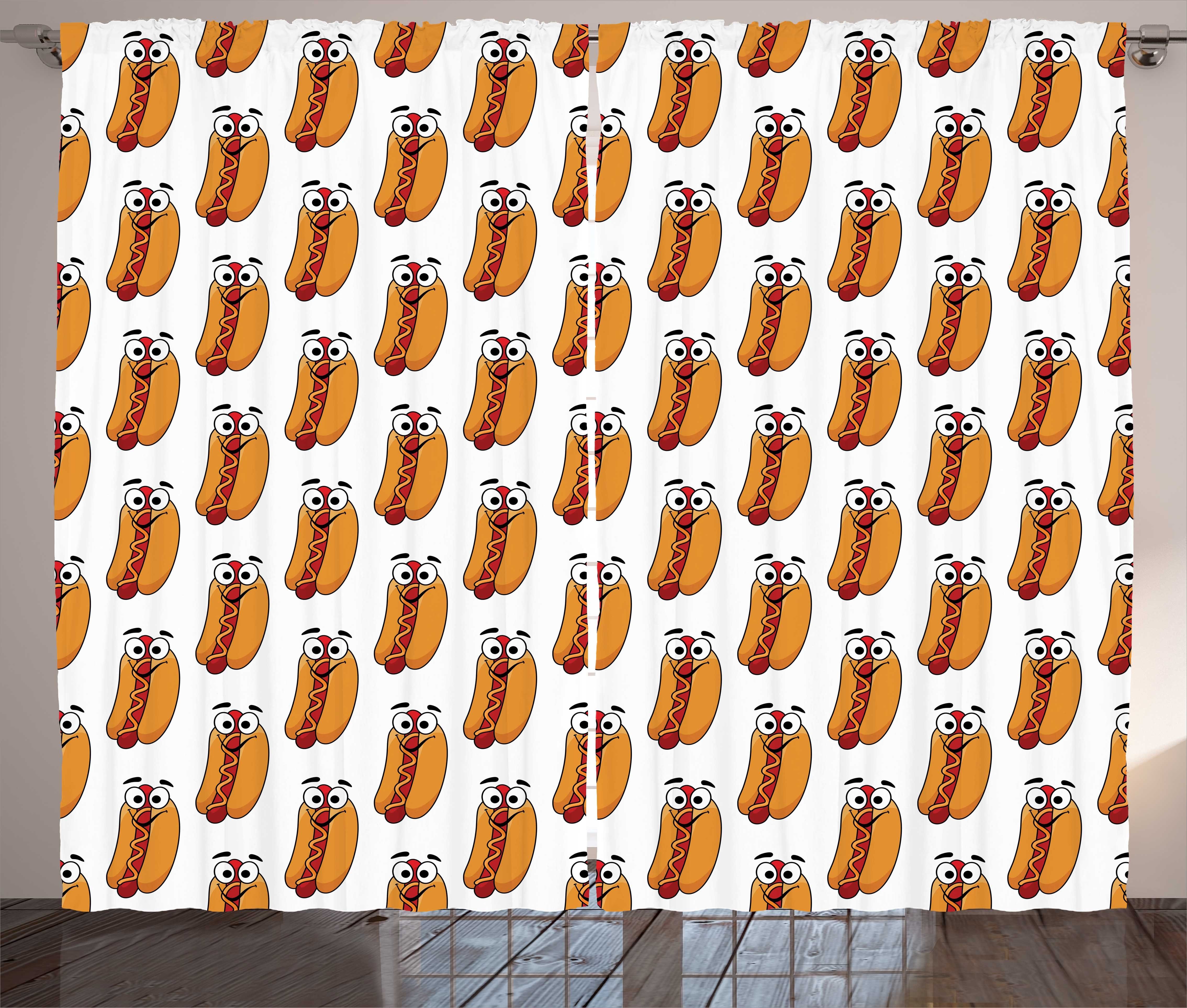 Gardine Schlafzimmer Kräuselband Vorhang mit Schlaufen und Haken, Abakuhaus, Hotdog Fröhlich Gekennzeichnet Essen