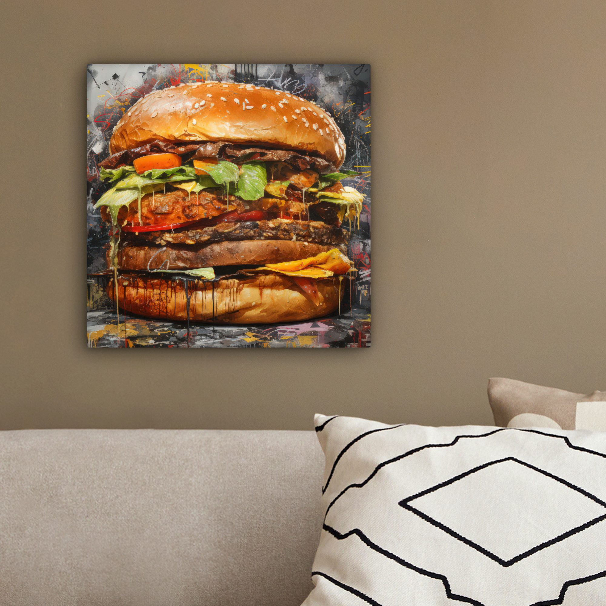 OneMillionCanvasses® Leinwandbild Burger - Essen - Kunst - Grau - Graffiti, Fotodruck (1 St), Wandbild, Deko Schlafzimmer Wohnzimmer Flur 20x20 cm – Bild 4 von 5