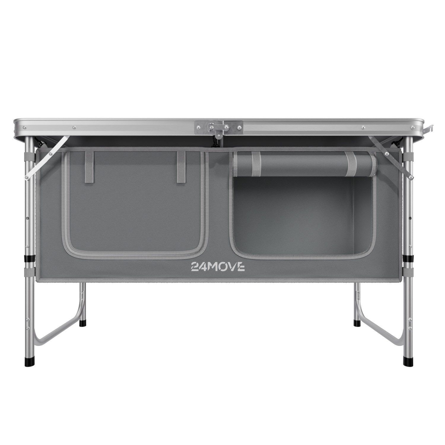 24Move Campingschrank Campingküche PRAIA Outdoorküche Alu (faltbar, höhenverstellbar, Outdoorküche) mit Arbeitsplatte und Staufächern