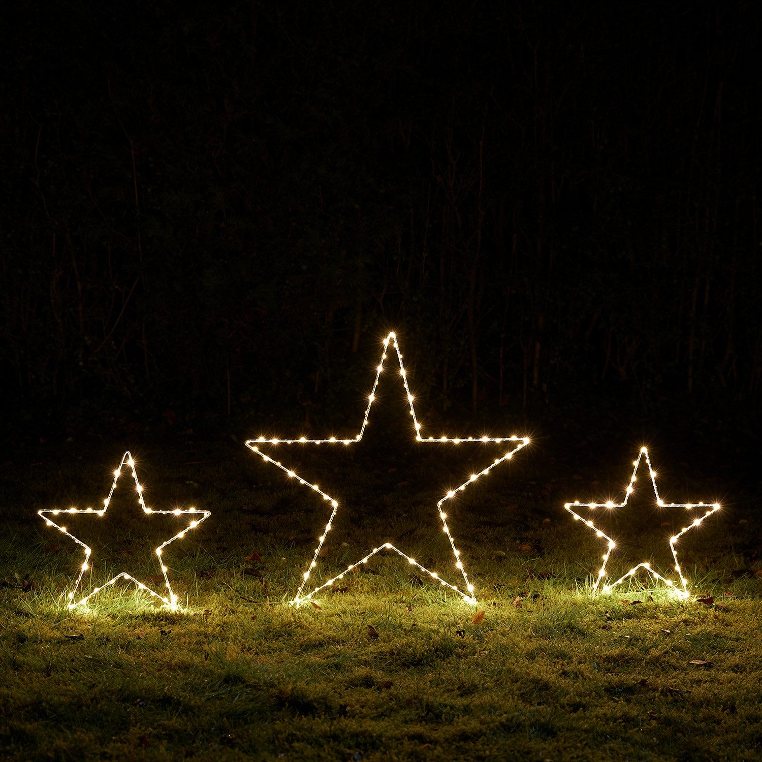 Lights4fun LED-Stern für außen 3er Set Osby LED Stern Stableuchten Weihnachtsdeko außen, Micro LED, Weihnachtsbeleuchtung, Höhe: 34 & 60cm