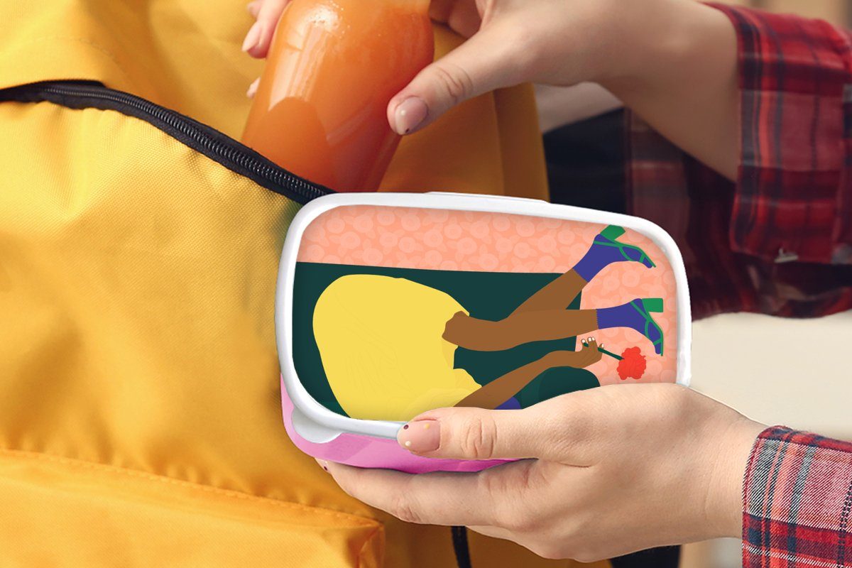 (2-tlg), Lunchbox - Blumen - Erwachsene, für Kunststoff, Brotbox Frau Mädchen, rosa Kunststoff Snackbox, Kinder, MuchoWow Brotdose Retro,