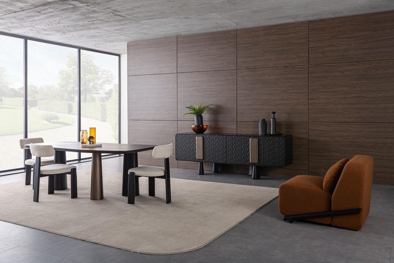 Xlmoebel Esszimmer-Set Schwarzes 9-teiliges Esstisch Set mit Stühlen und Kommode, (9-St), Made in Europa