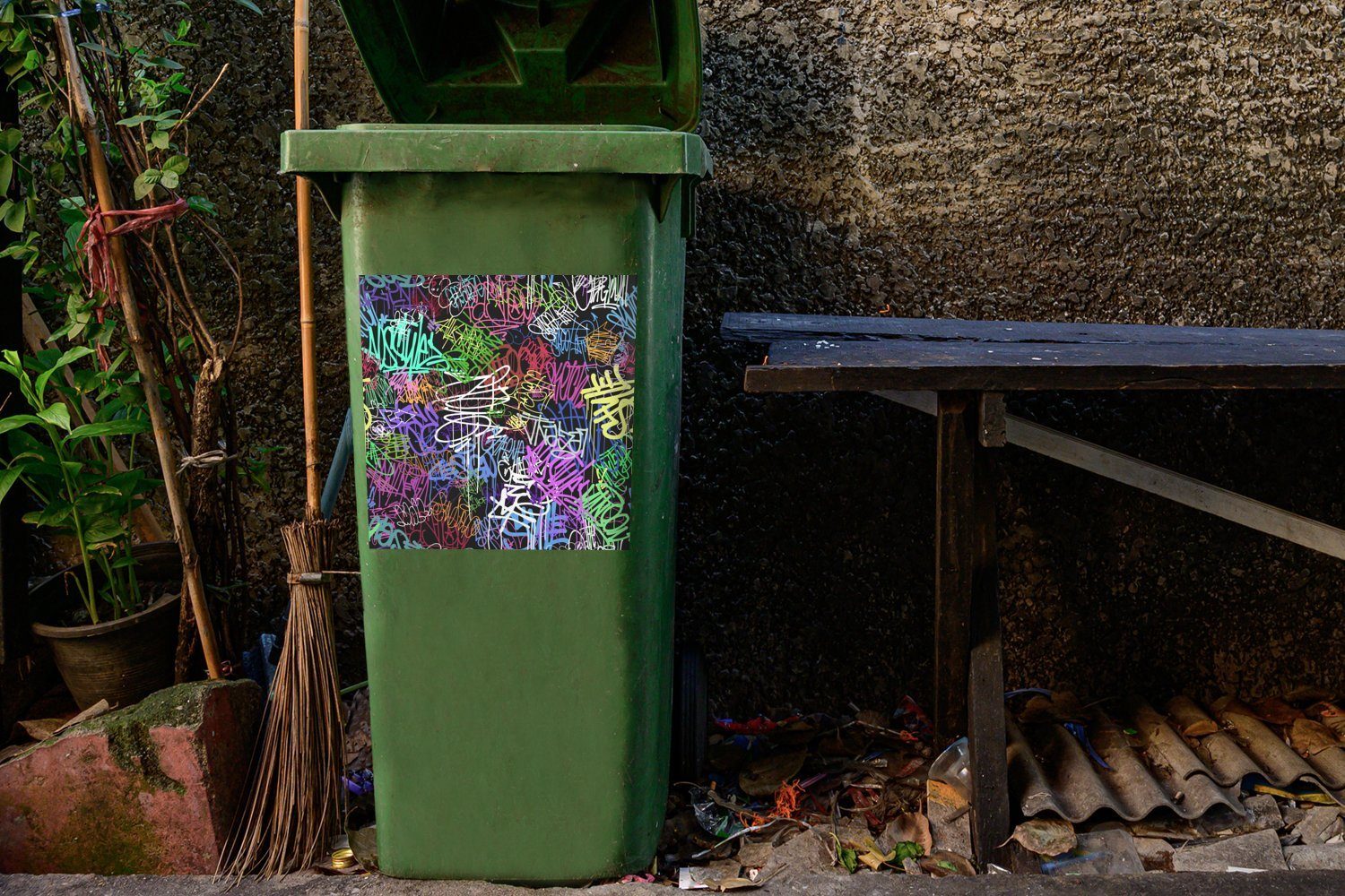 - Mülleimer-aufkleber, MuchoWow Mülltonne, Container, Abfalbehälter Sticker, Wandsticker Straßenkunst St), Farbe Vintage - (1