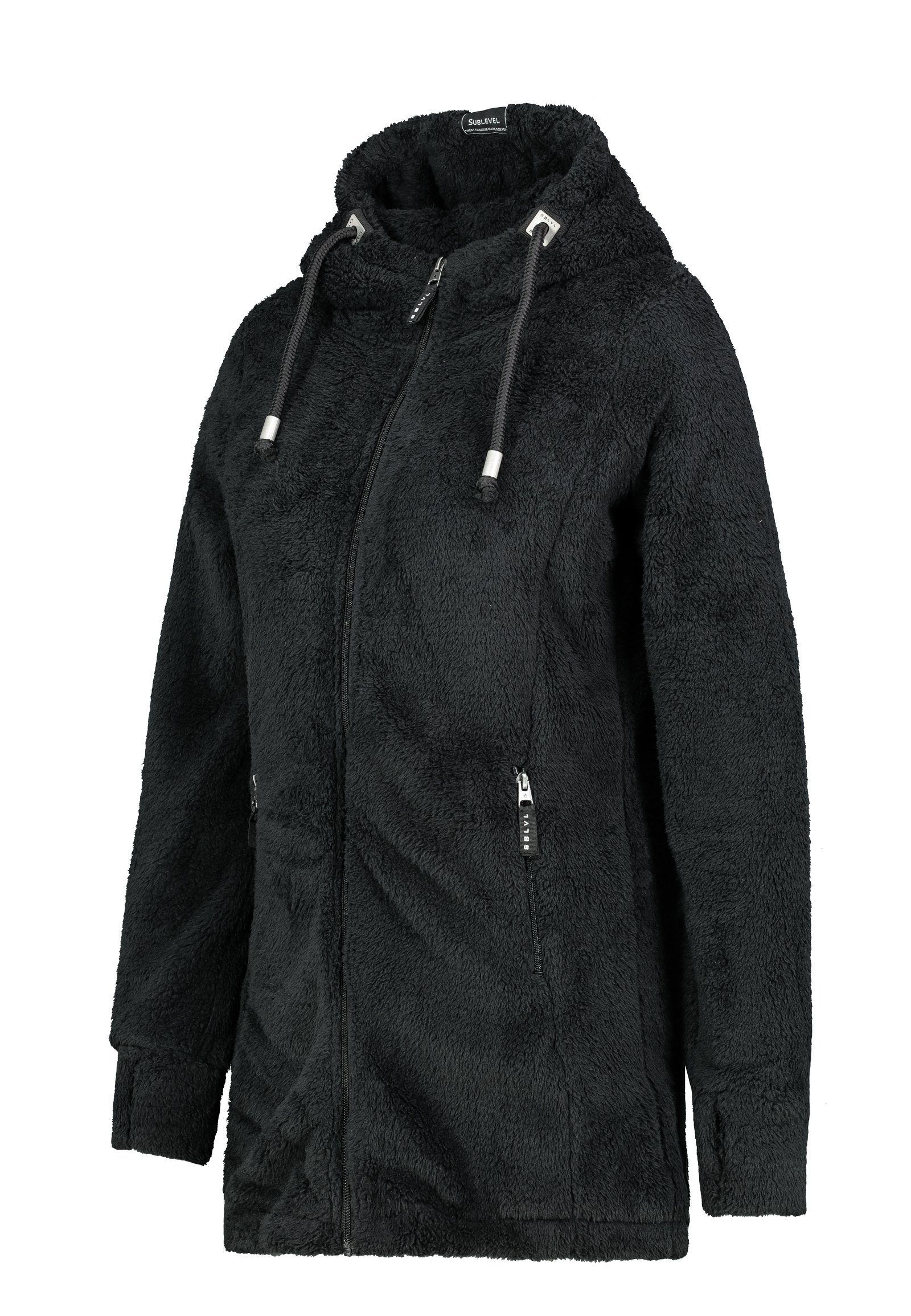 SUBLEVEL mit Fleecejacke Kapuze Jacke black Kuschelfleece