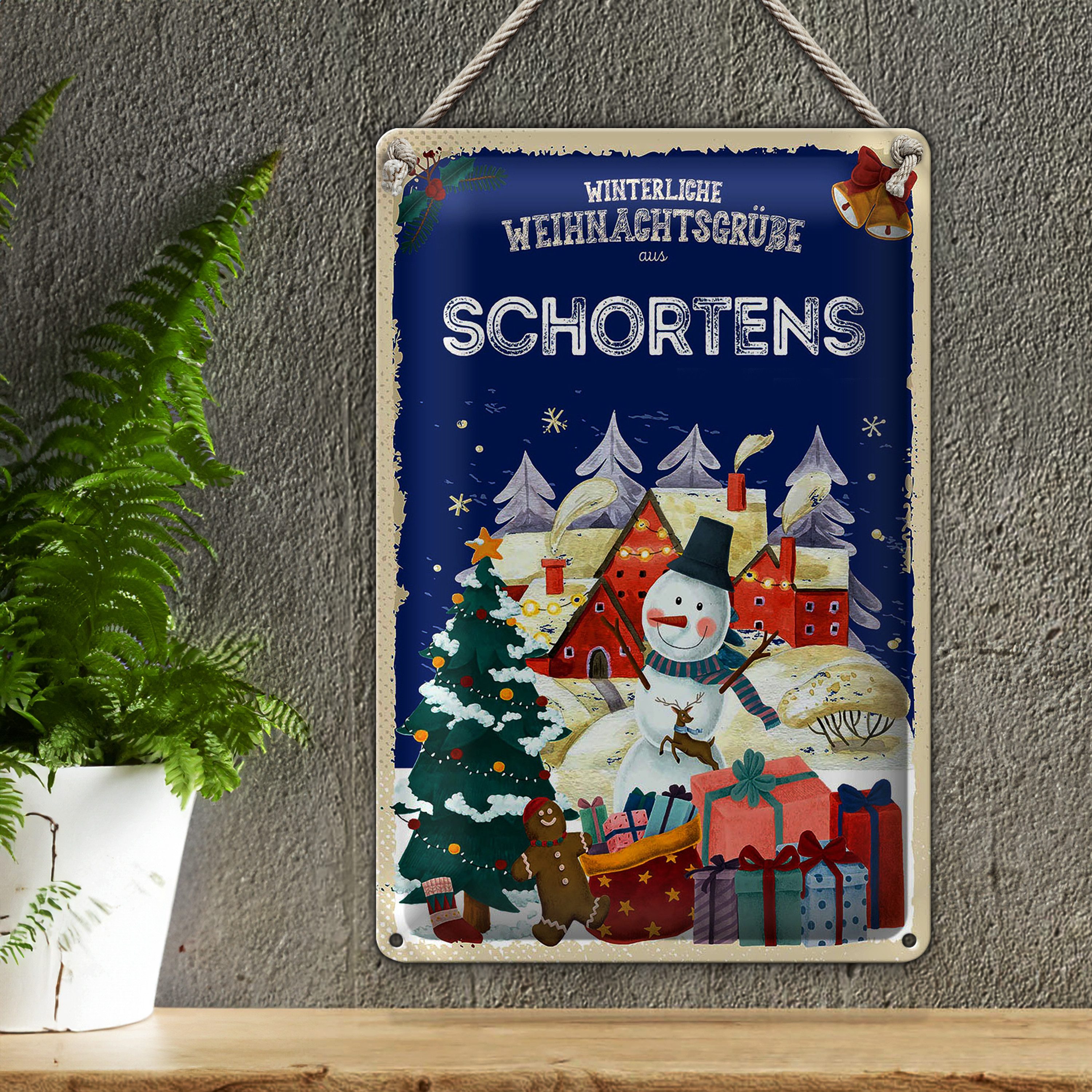 Roomando Metallschild Blechschild Weihnachtsgrüße SCHORTENS 20x30cm