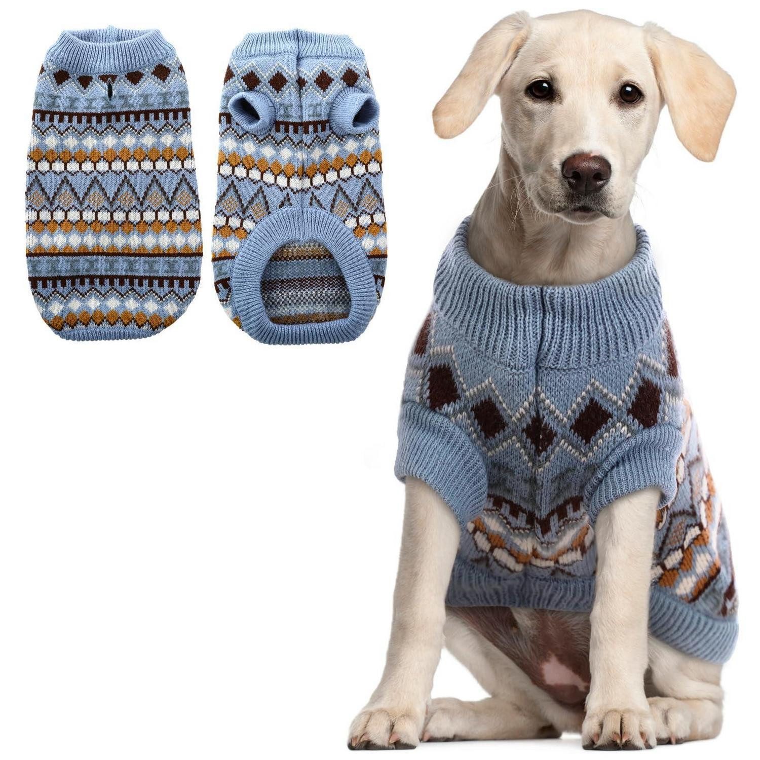 LuxusKollektion Hundepullover Hundepullover Boho Strick warm mit Geschirröffnung Blau 3XL