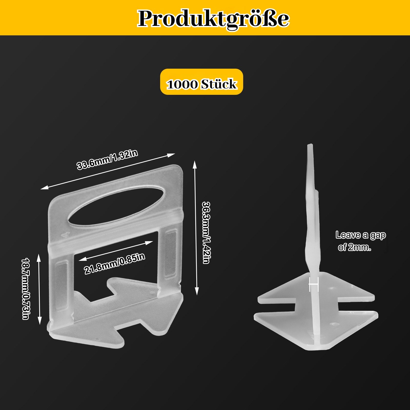 BlingBin Abstandshalter 1000 Stück Nivellierzuglaschen für Fliesen, Fugenbreite 1,5 / 2 mm (1000er Set, 1000-St., Fliesenabstand: 1.5 mm, Fliesenstärke: 3 mm bis 15 mm) passend für Fliesenhöhen von 3 – 15 mm zur gleichmäßigen Verlegung