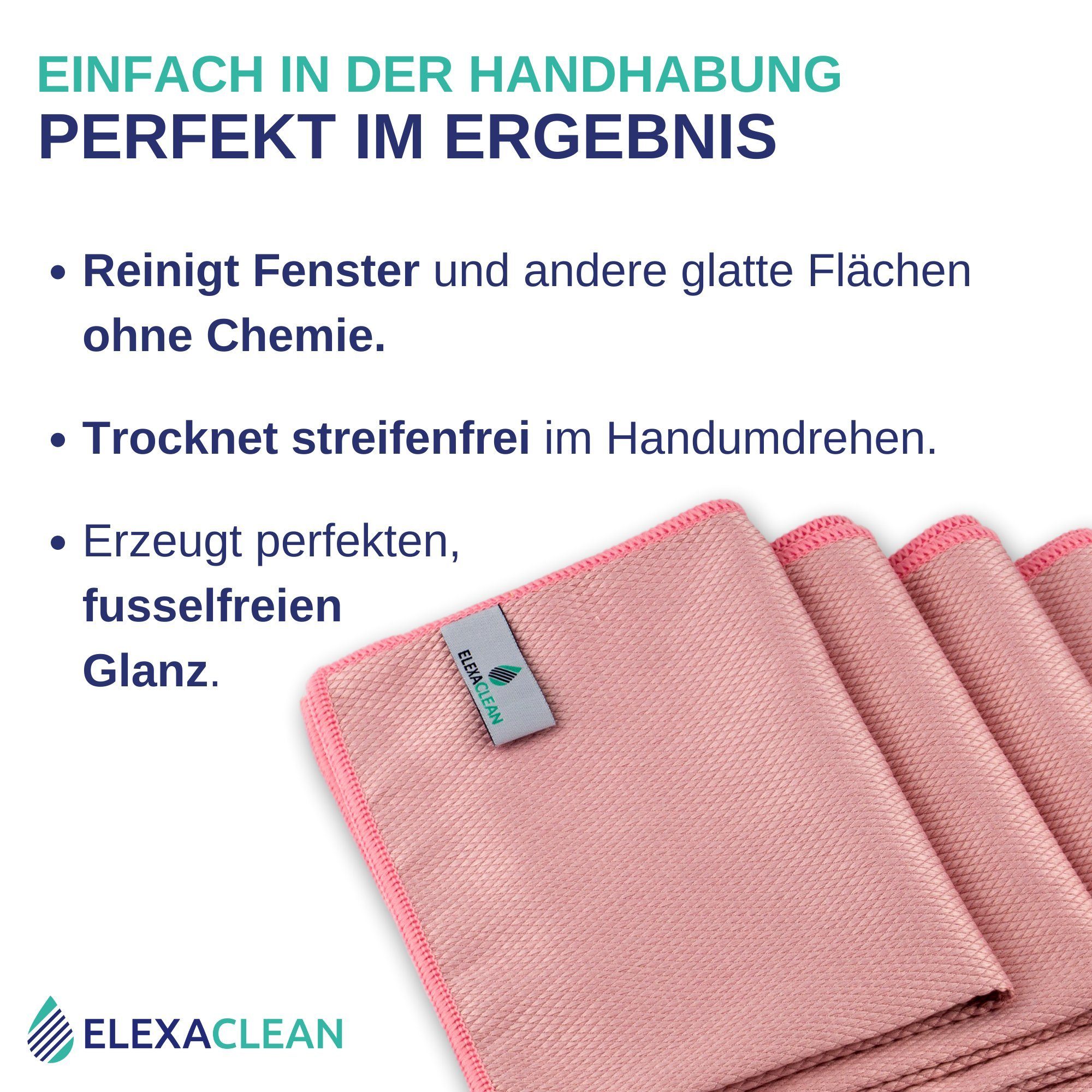 ELEXACLEAN Mikrofaser Fenstertücher Reinigungstücher (80% Polyester, 20% Polyamid (Mikrofaser), 30x40 cm, Set, 4-tlg., 40x30 cm, streifenfrei, fusselfrei, reini – Bild 3 von 5