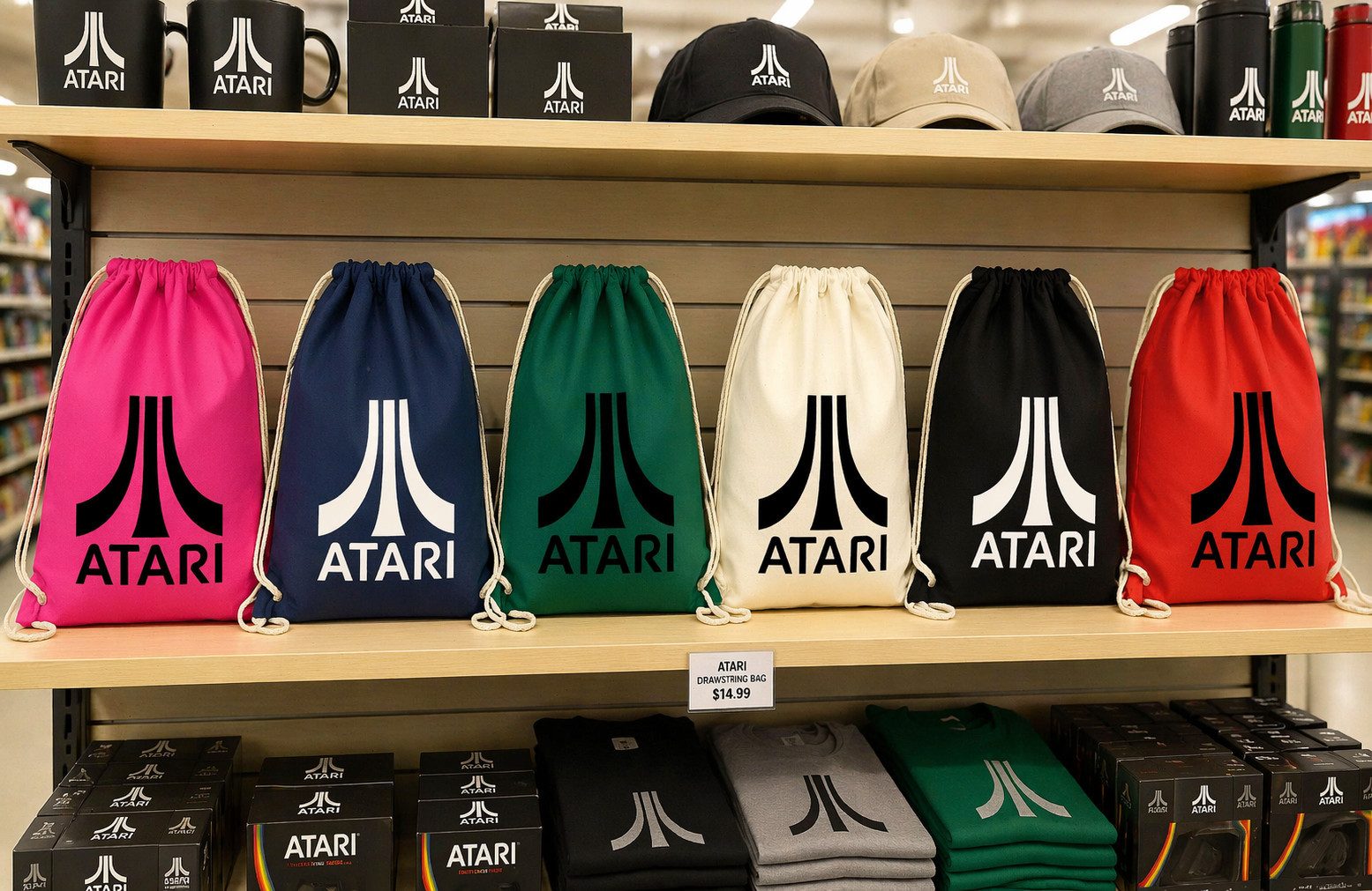 Blondie & Brownie Turnbeutel Atari Retro Gaming Turnbeutel Baumwolle Gym Bag Kult Design (Einzeln, Einzelartikel), Atari Retro Gaming Turnbeutel Baumwolle Sport Beutel Kult