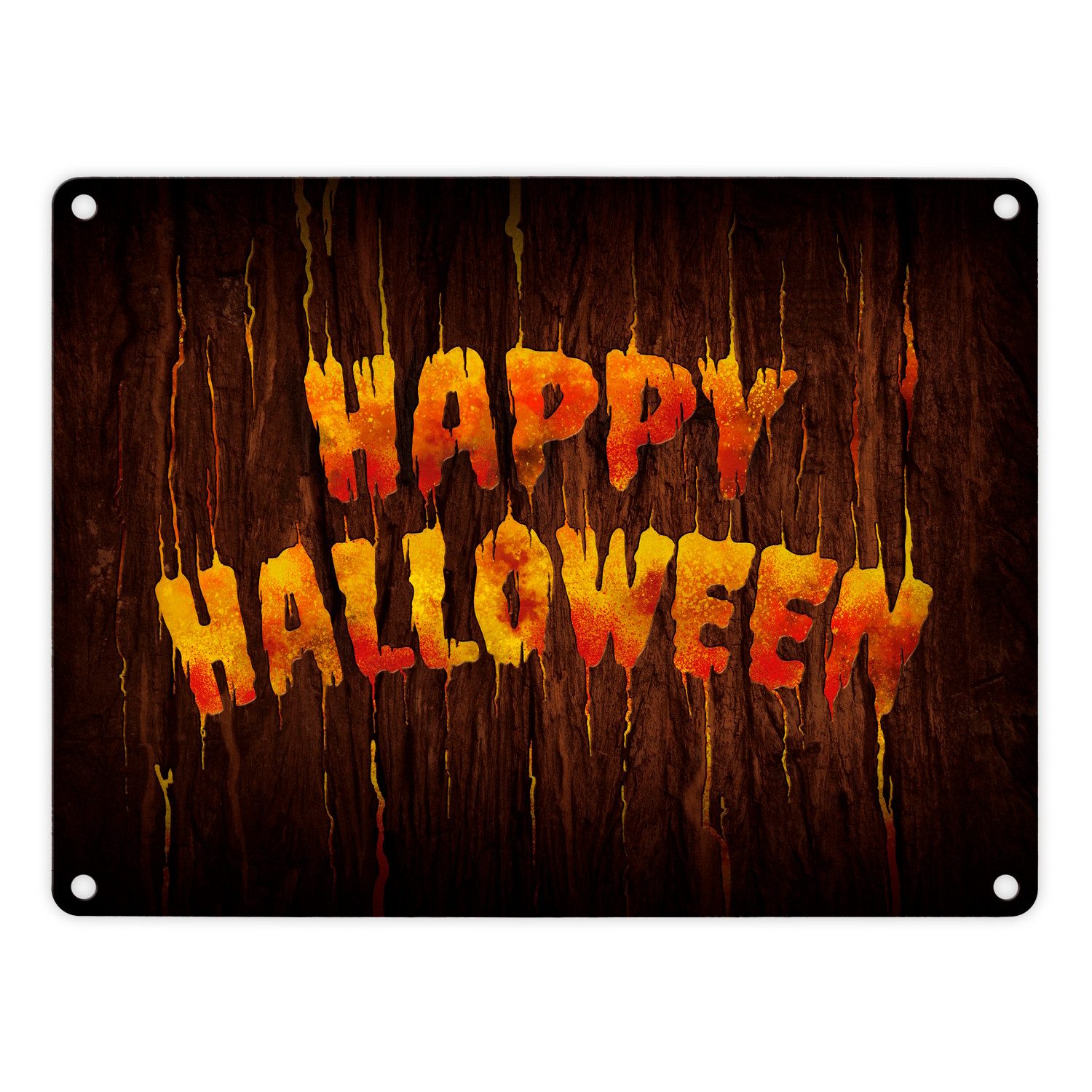 Metallschild Happy Halloween Metallschild in feuerrot Haustüre Türe Nacht Angst