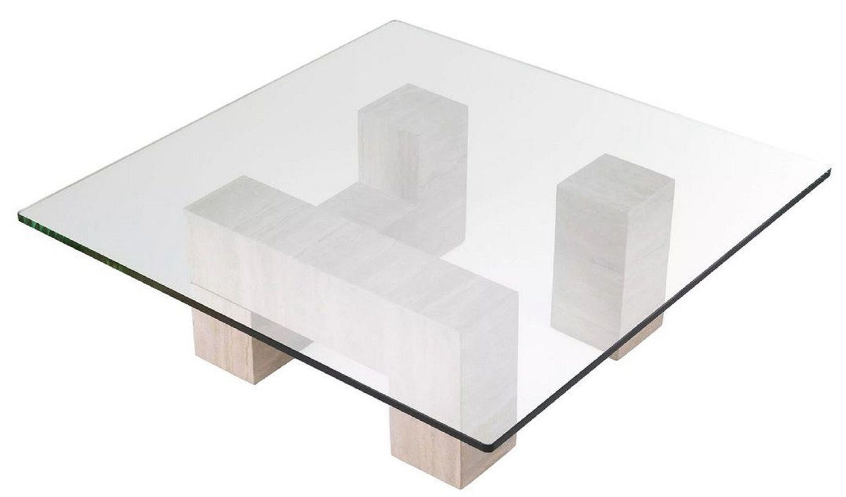 Quadratischer Beige Padrino 100 - mit Naturstein - H. Couchtisch Möbel Einrichtung Luxus Casa Möbel x - Luxus Couchtisch Luxus Glasplatte 32 x 100 - Wohnzimmertisch cm