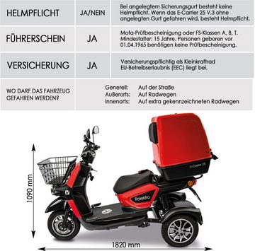 Rolektro Elektromobil Rolektro E-Carrier 25 V.3 Lithium mit XXL-Koffer, 1000 W, 25 km/h, (mit Topcase)